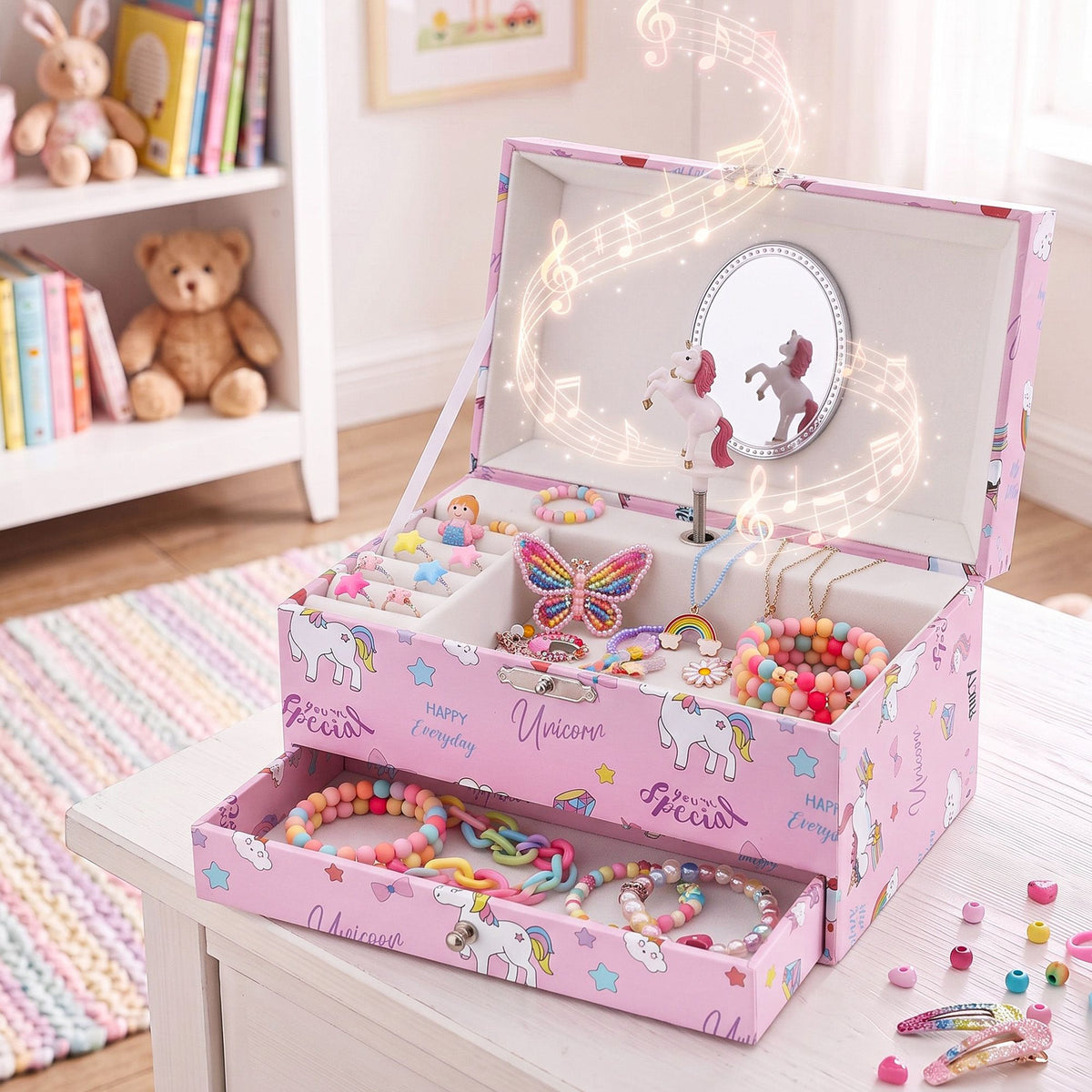 Keezi Kids Jewellery Box Organiser for Girls Music Box with Mirror