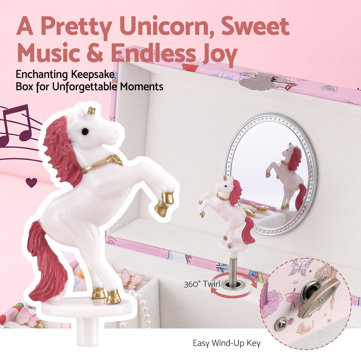 Keezi Kids Jewellery Box Organiser for Girls Music Box with Mirror