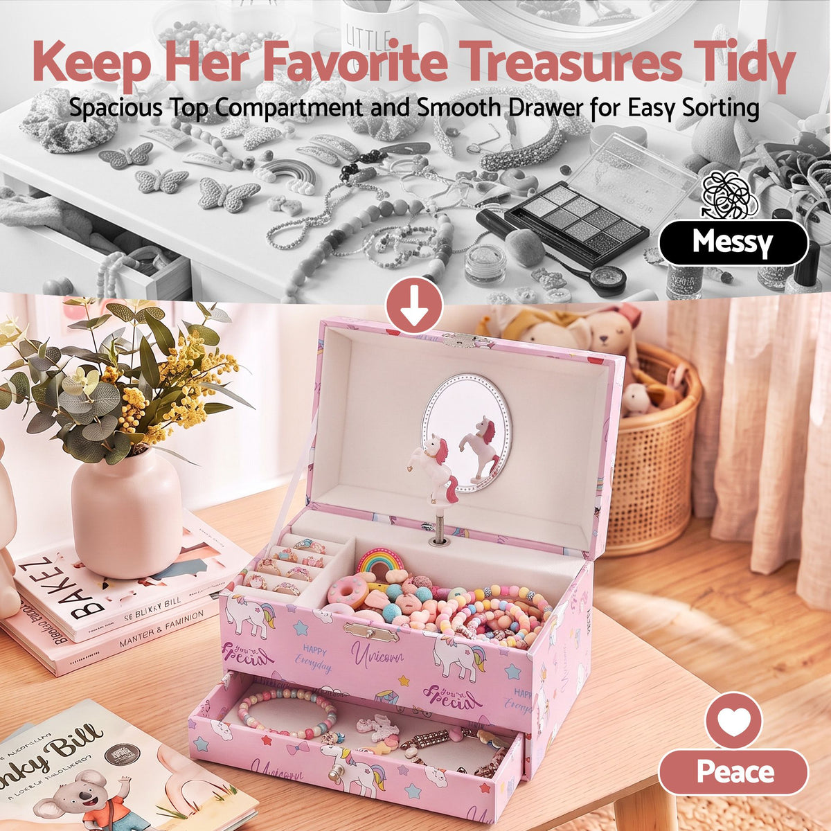 Keezi Kids Jewellery Box Organiser for Girls Music Box with Mirror