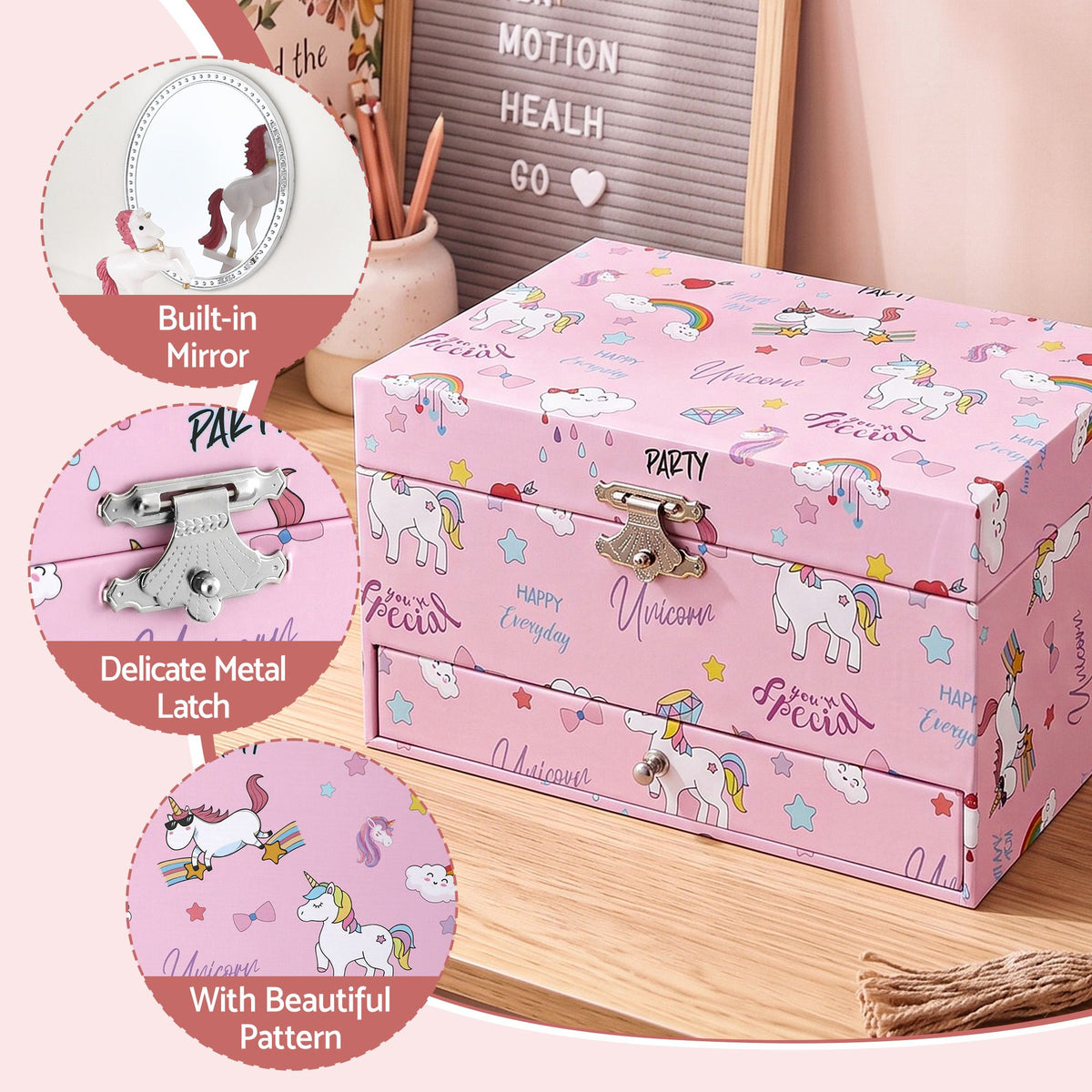 Keezi Kids Jewellery Box Organiser for Girls Music Box with Mirror
