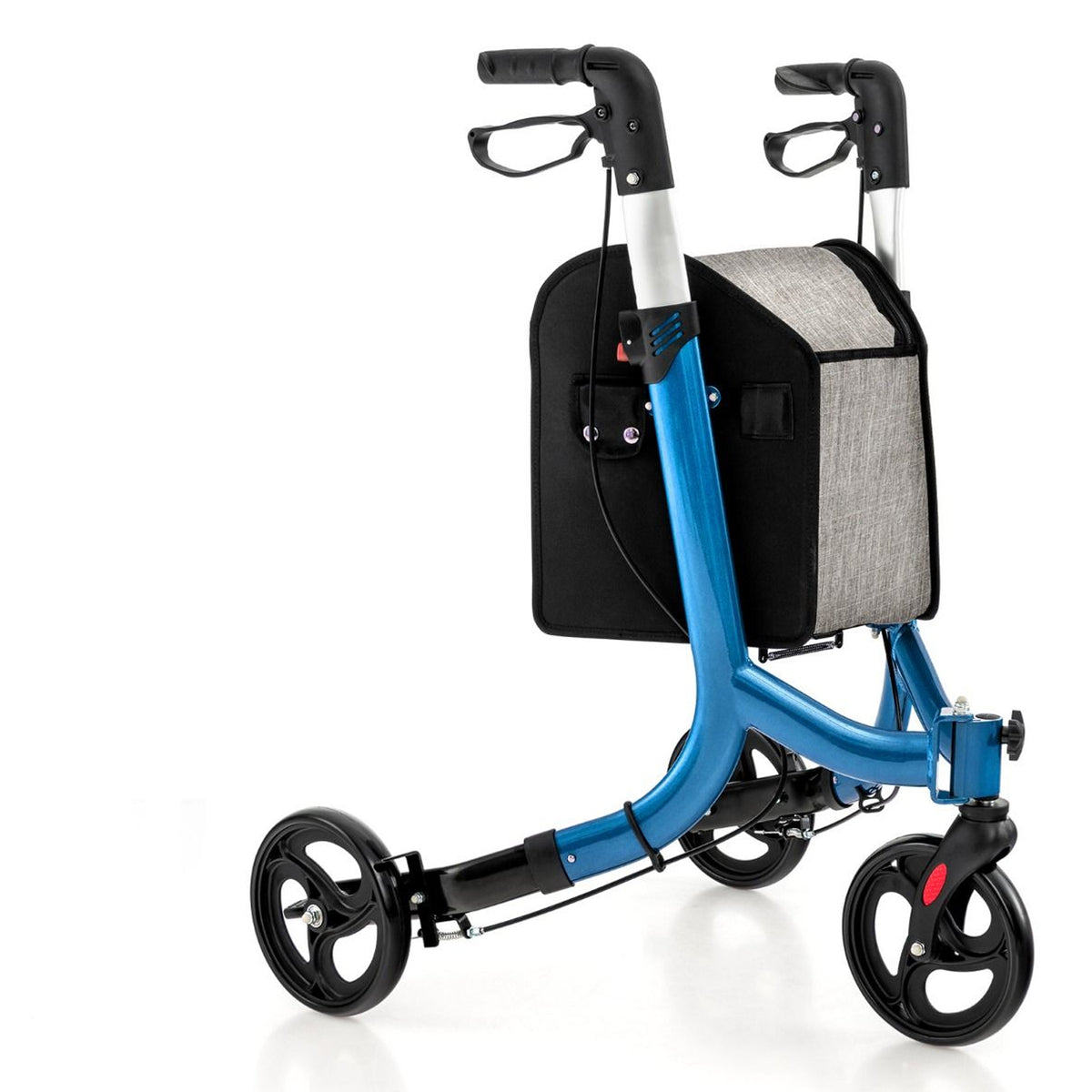 Aluminium Foldable 3 Wheel Rollator Walker with Zippered Bag Dual Brake System