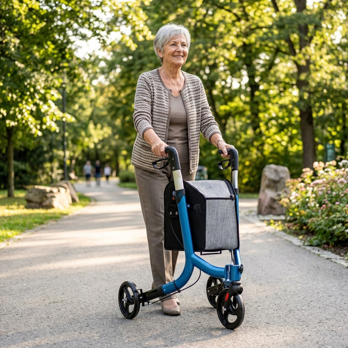 Aluminium Foldable 3 Wheel Rollator Walker with Zippered Bag Dual Brake System