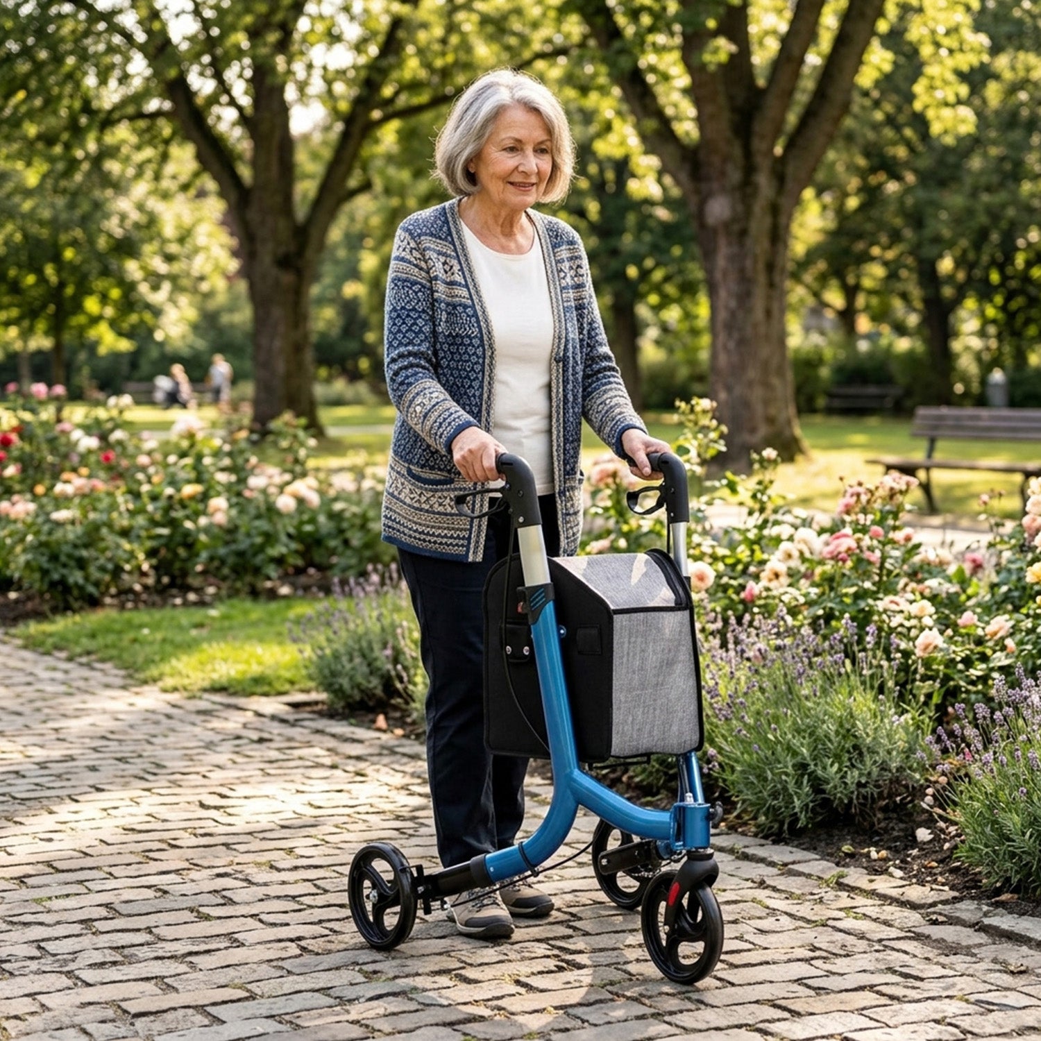 Aluminium Foldable 3 Wheel Rollator Walker with Zippered Bag Dual Brake System