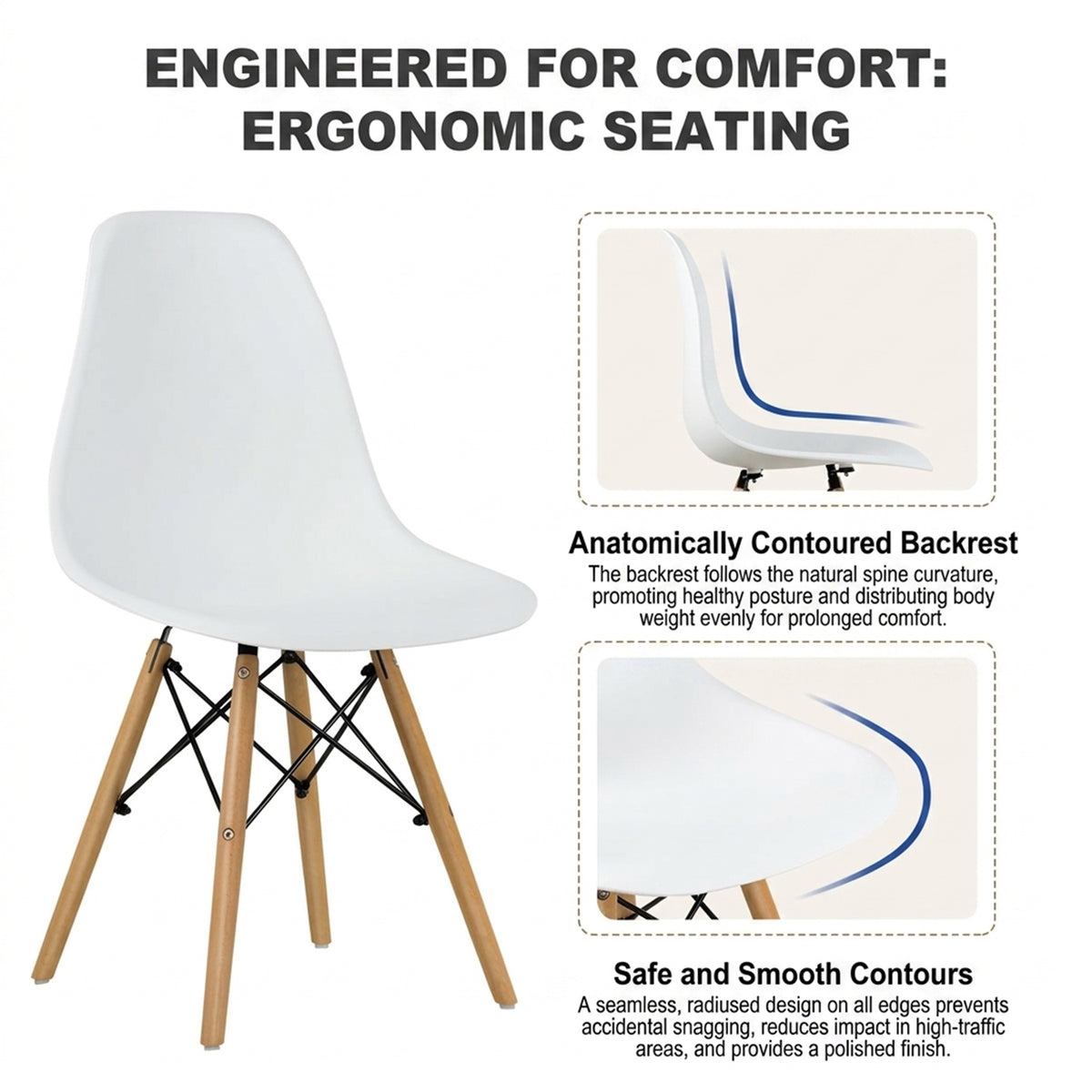 Eames Style Dining Chairs Plastic Pre Assembled Chairs Wood Legs Furniture