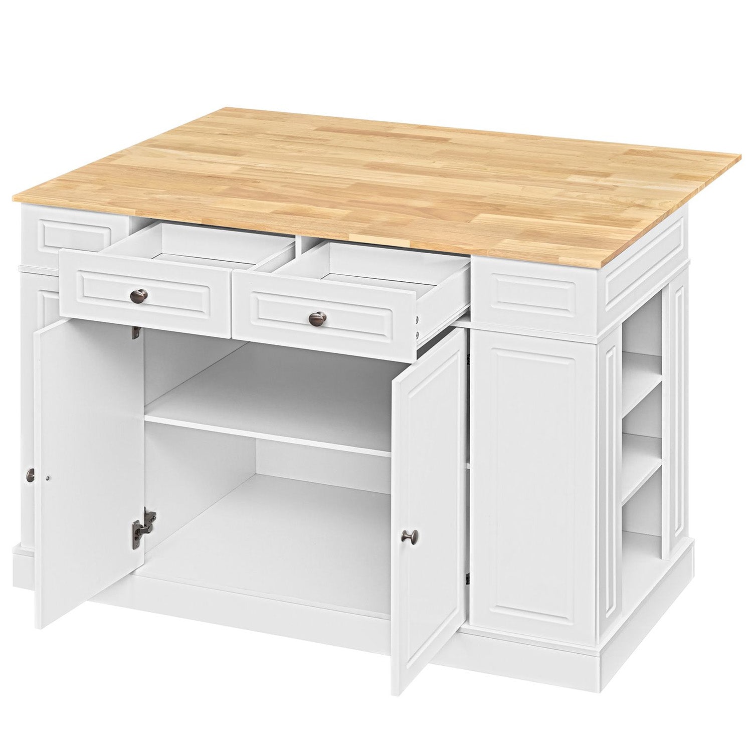 Kitchen Island with Drop Leaf Countertop 3 Level Adjustable Shelves Storage