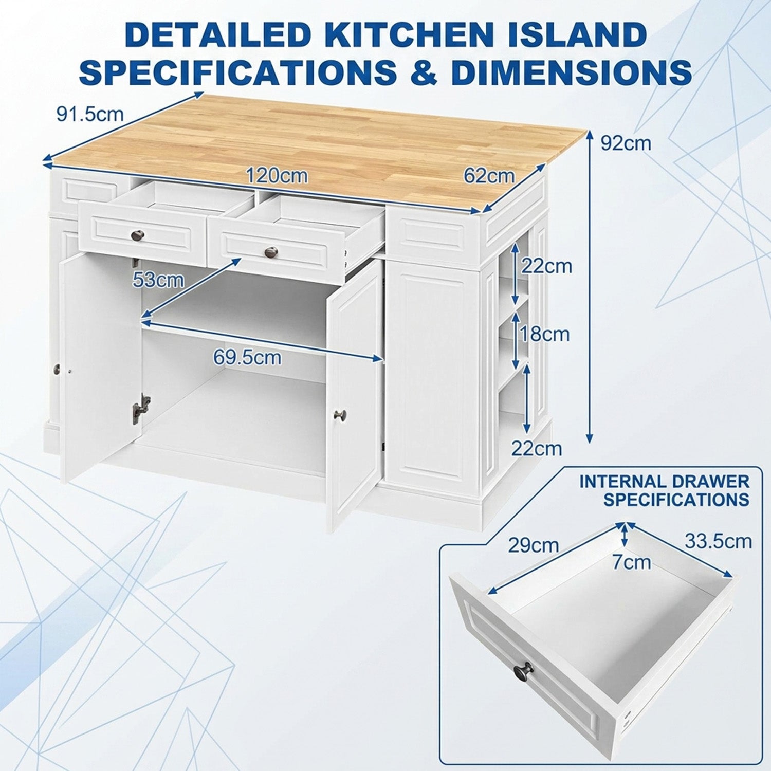 Kitchen Island with Drop Leaf Countertop 3 Level Adjustable Shelves Storage