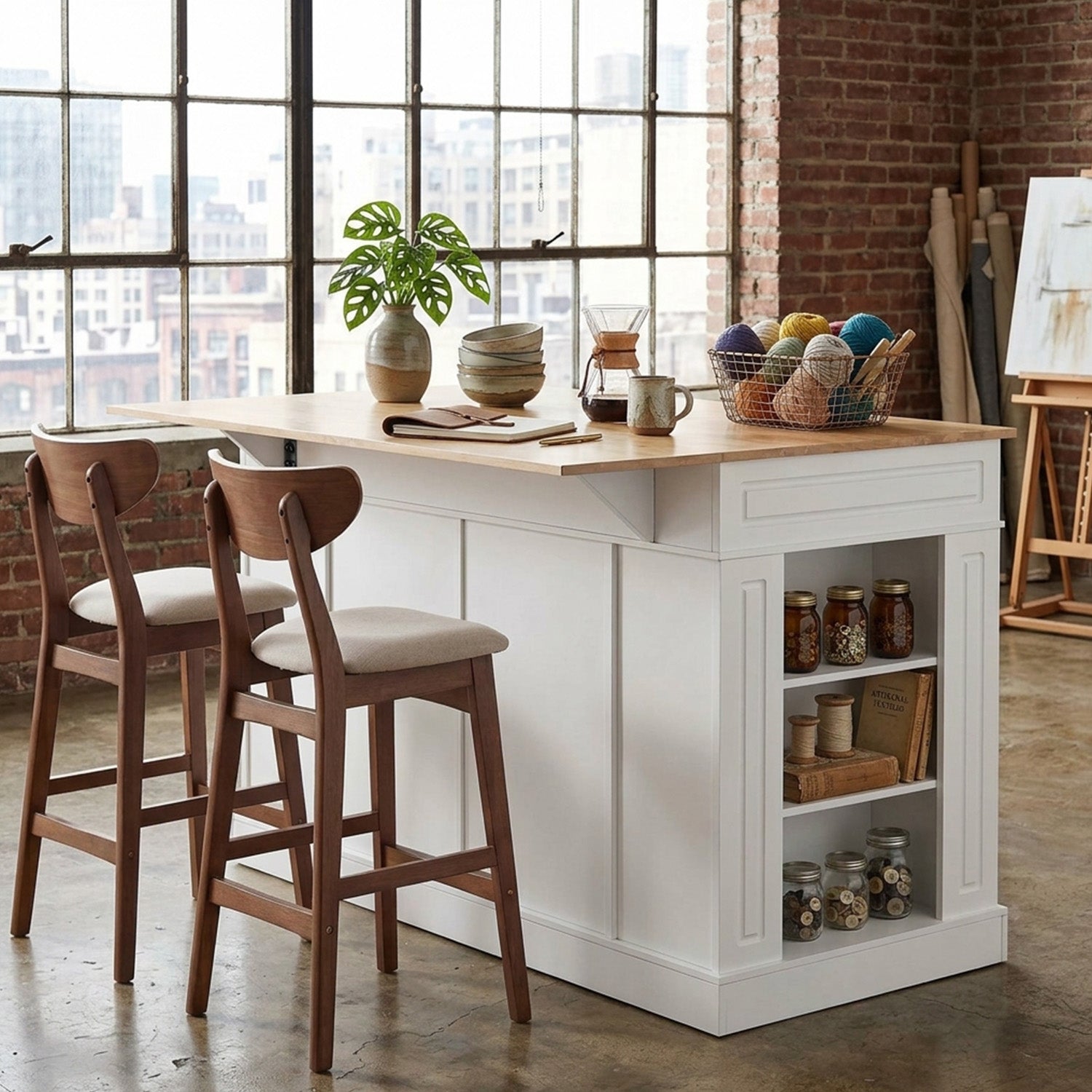 Kitchen Island with Drop Leaf Countertop 3 Level Adjustable Shelves Storage
