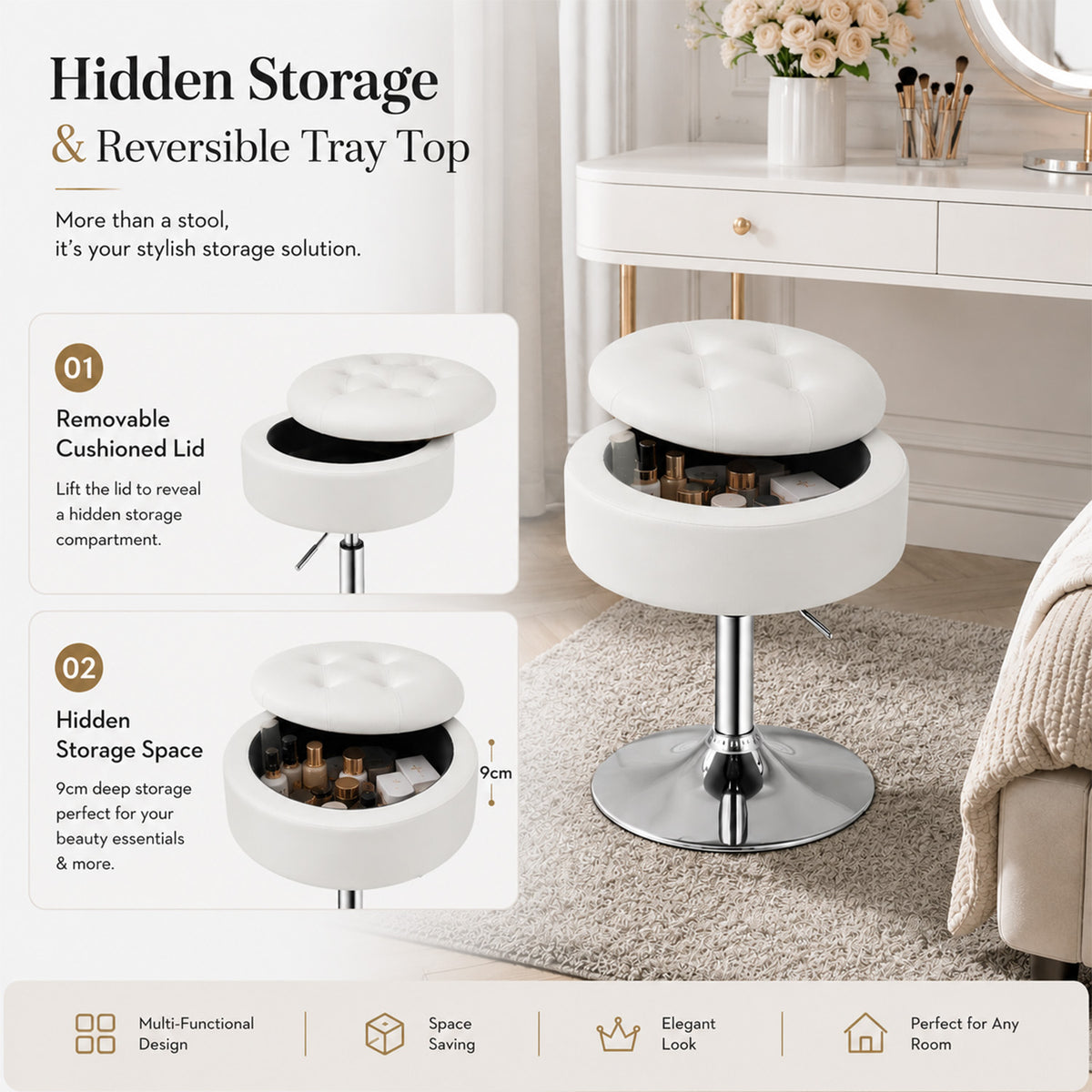 360 Degree Swivel Adjustable Stool PU Leather Seat Furniture Bar Chair