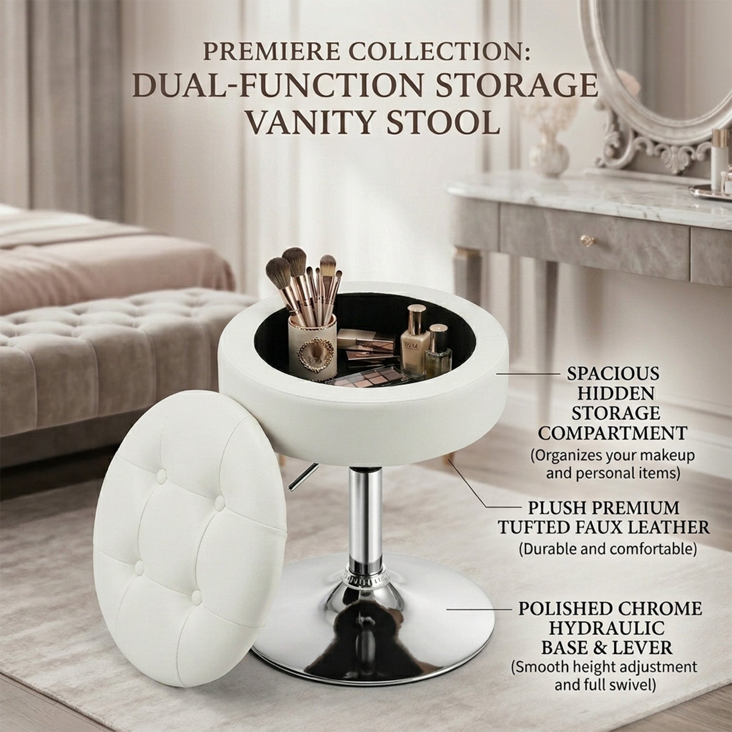 360 Degree Swivel Adjustable Stool PU Leather Seat Furniture Bar Chair