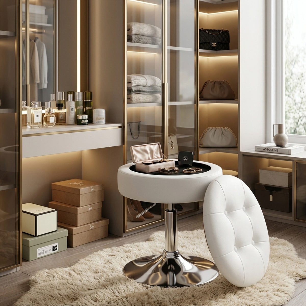 360 Degree Swivel Adjustable Stool PU Leather Seat Furniture Bar Chair