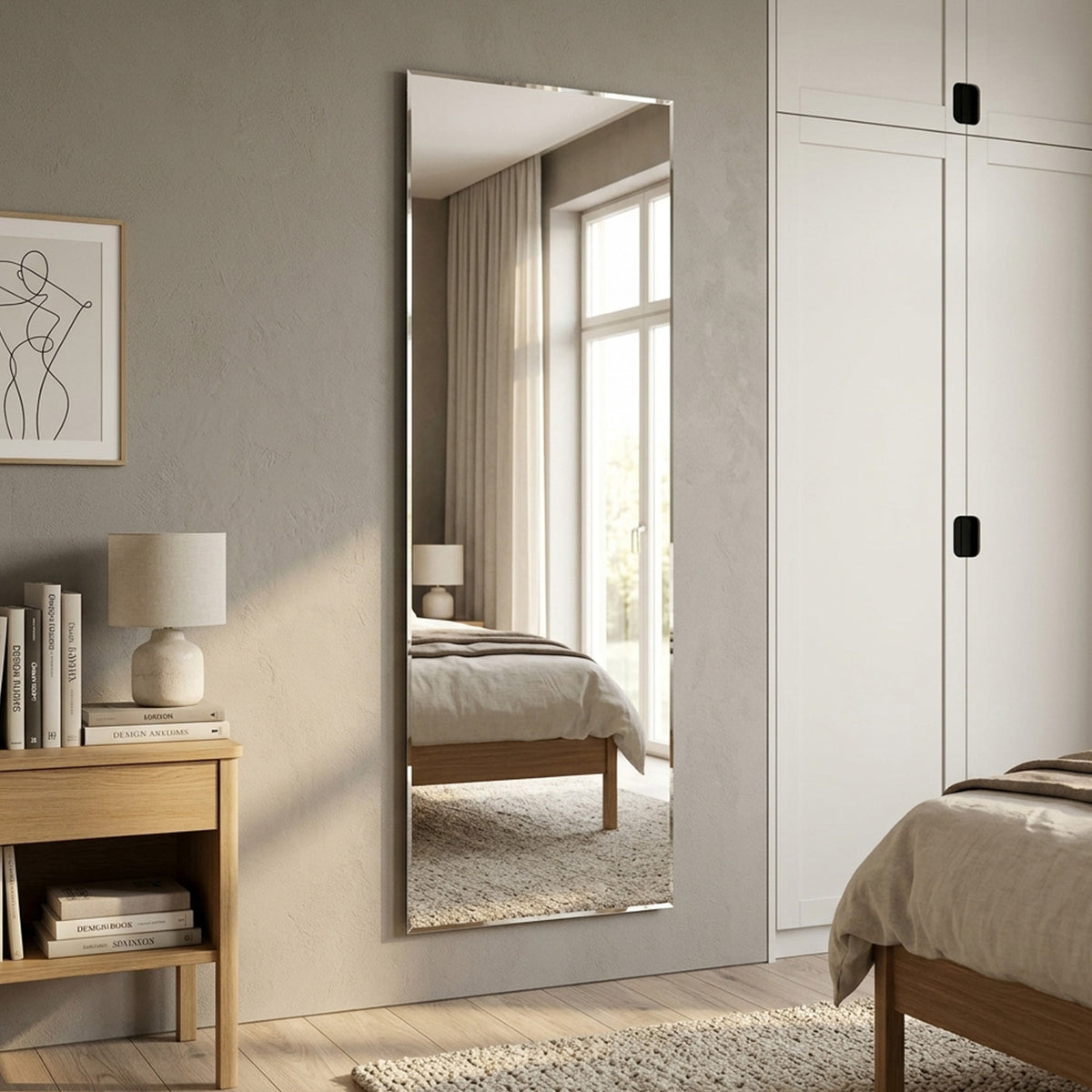 Full Length Rectangle Frameless Mirror Beveled Edge Home Furniture Décor