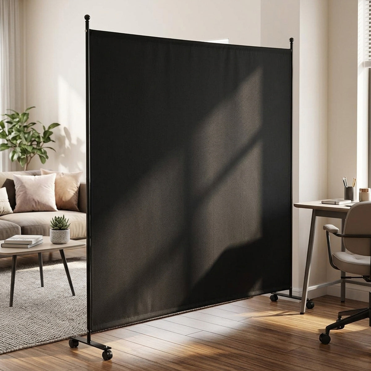 184cm Fabric Single Panel Room Divider with Wheels Home Office Furniture