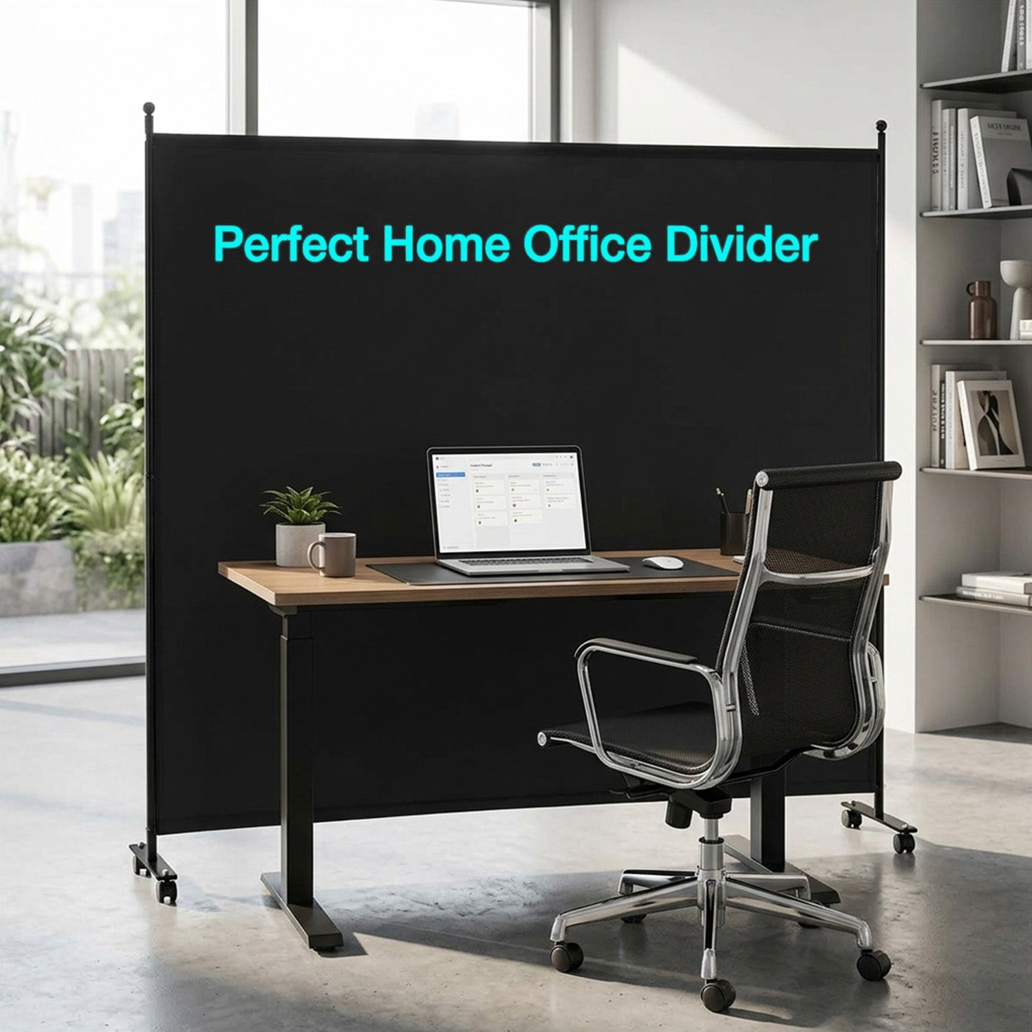 184cm Fabric Single Panel Room Divider with Wheels Home Office Furniture
