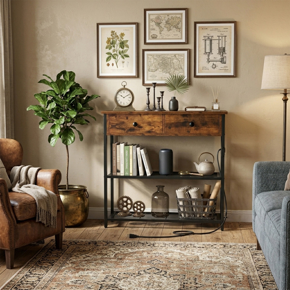Console Table with Charging Station Living Room Entry Furniture Home