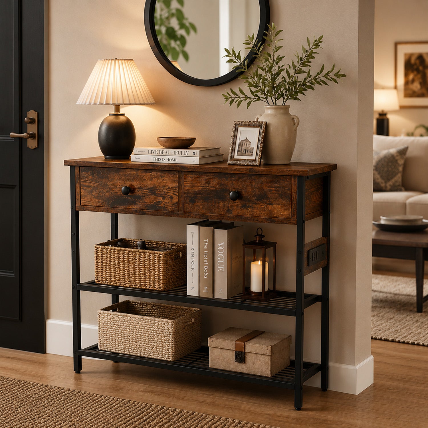 Console Table with Charging Station Living Room Entry Furniture Home