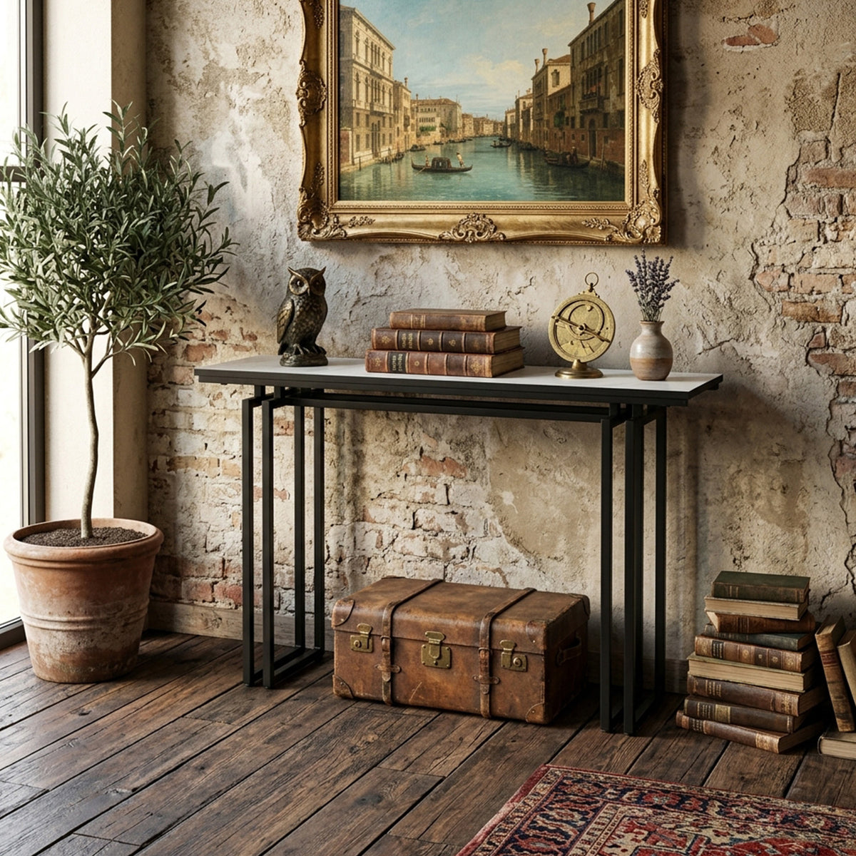 110cm Faux Marble Console Table with Sturdy Metal Legs Furniture Home