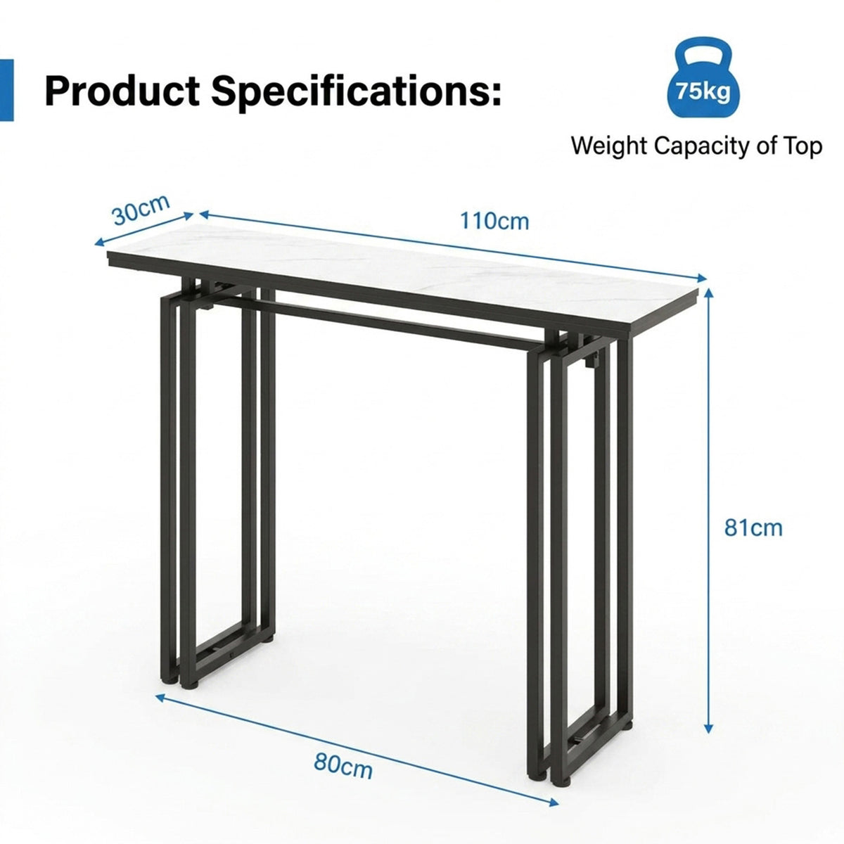 110cm Faux Marble Console Table with Sturdy Metal Legs Furniture Home