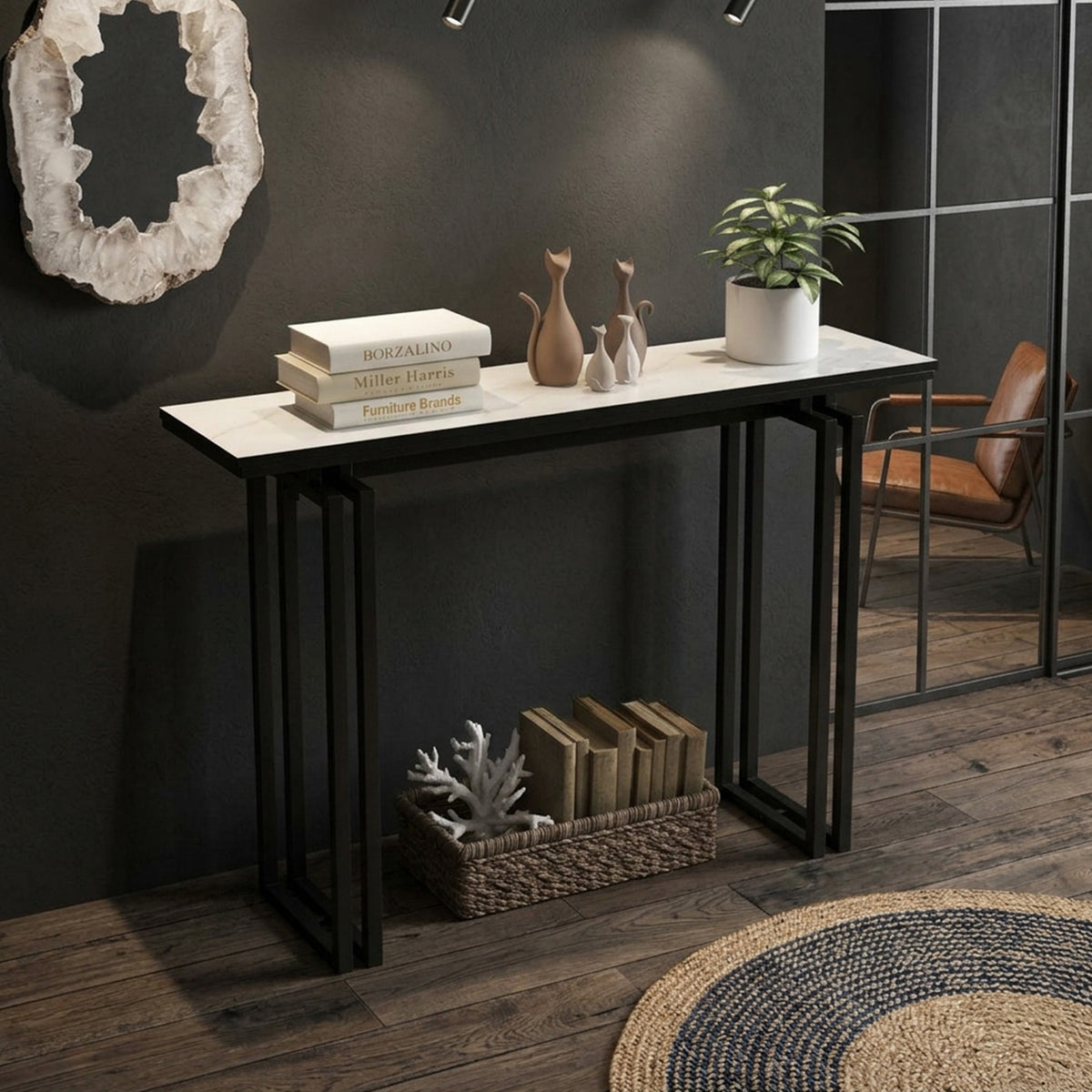 110cm Faux Marble Console Table with Sturdy Metal Legs Furniture Home