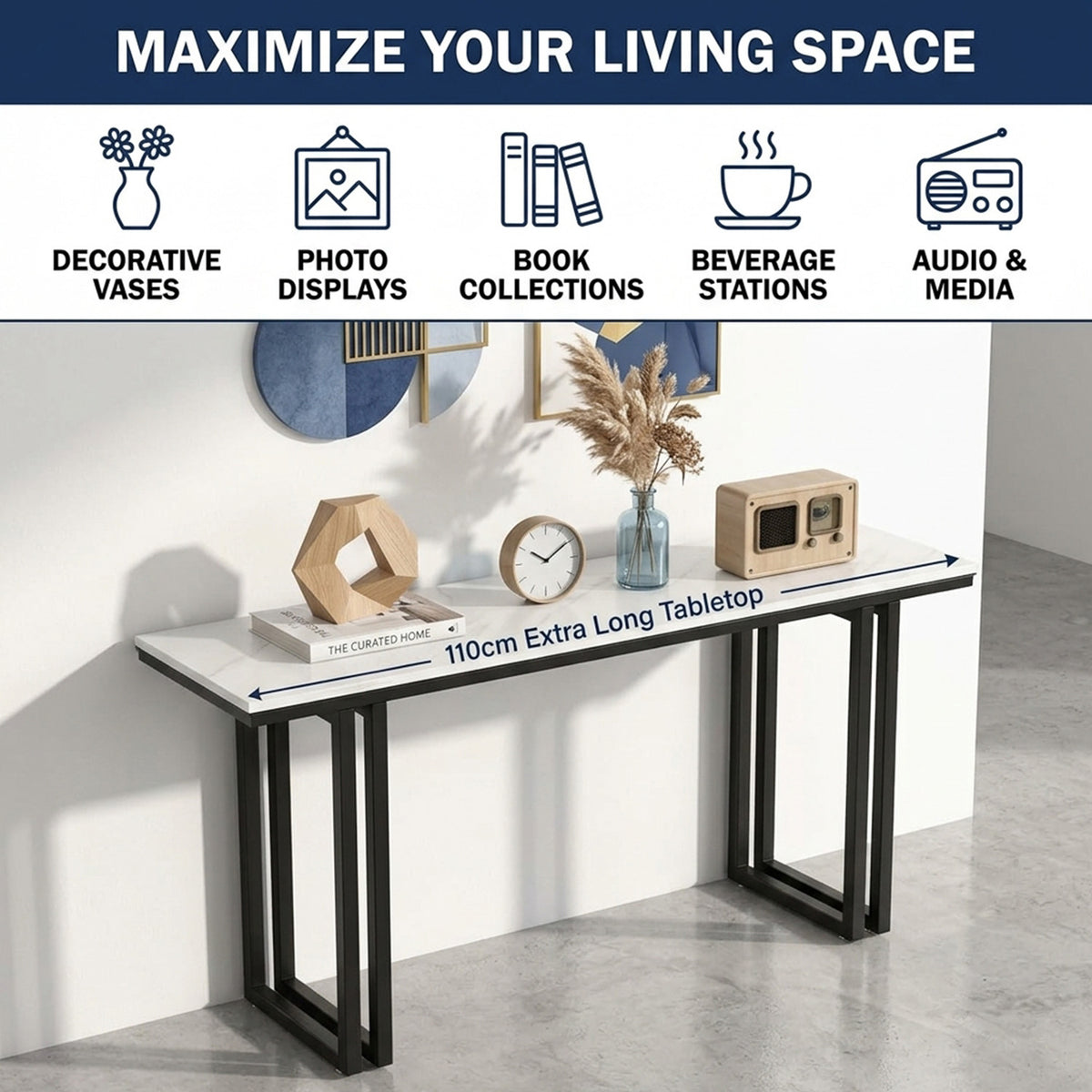 110cm Faux Marble Console Table with Sturdy Metal Legs Furniture Home