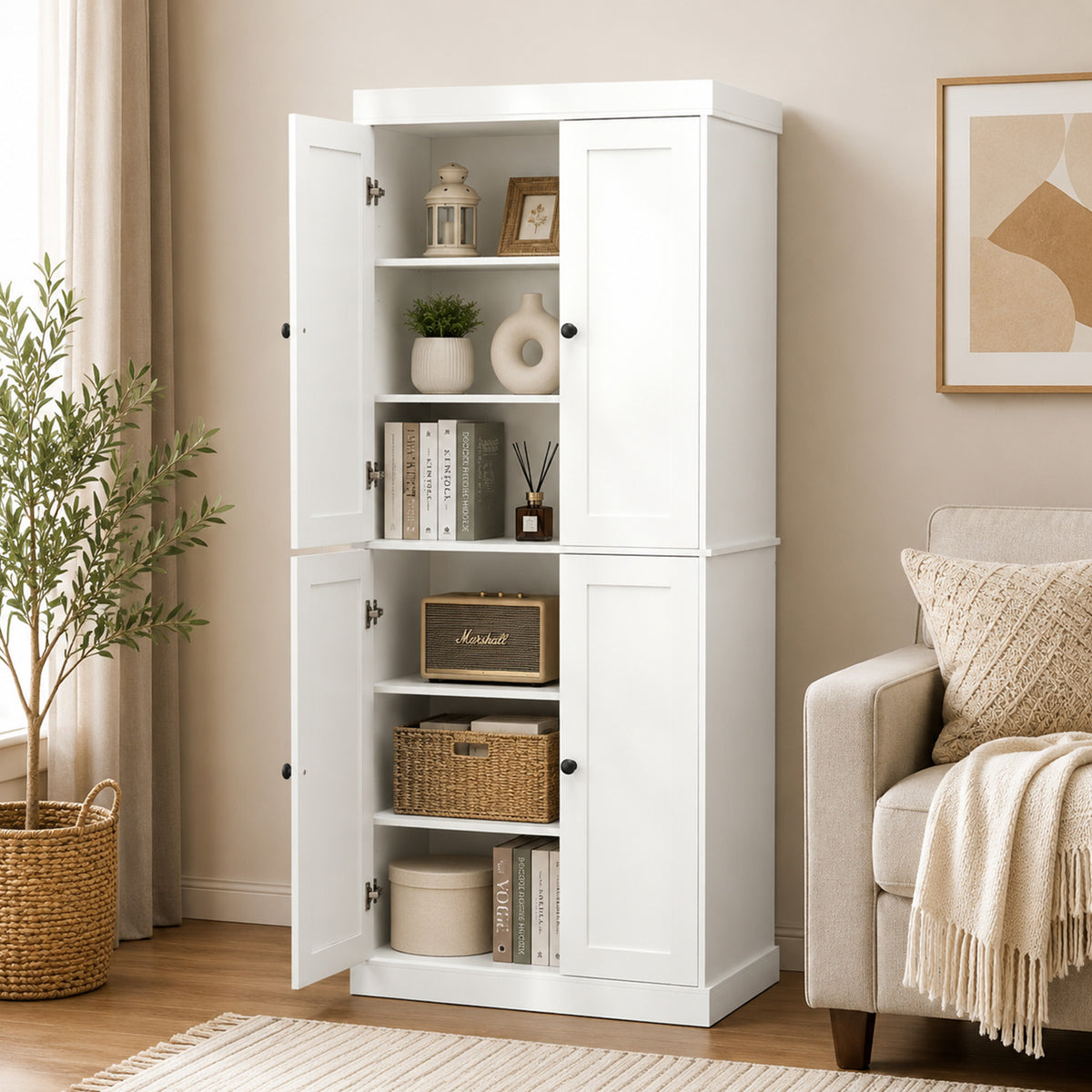 4 Door Kitchen Pantry with 6 Tier Shelves Furniture Dining Room Storage