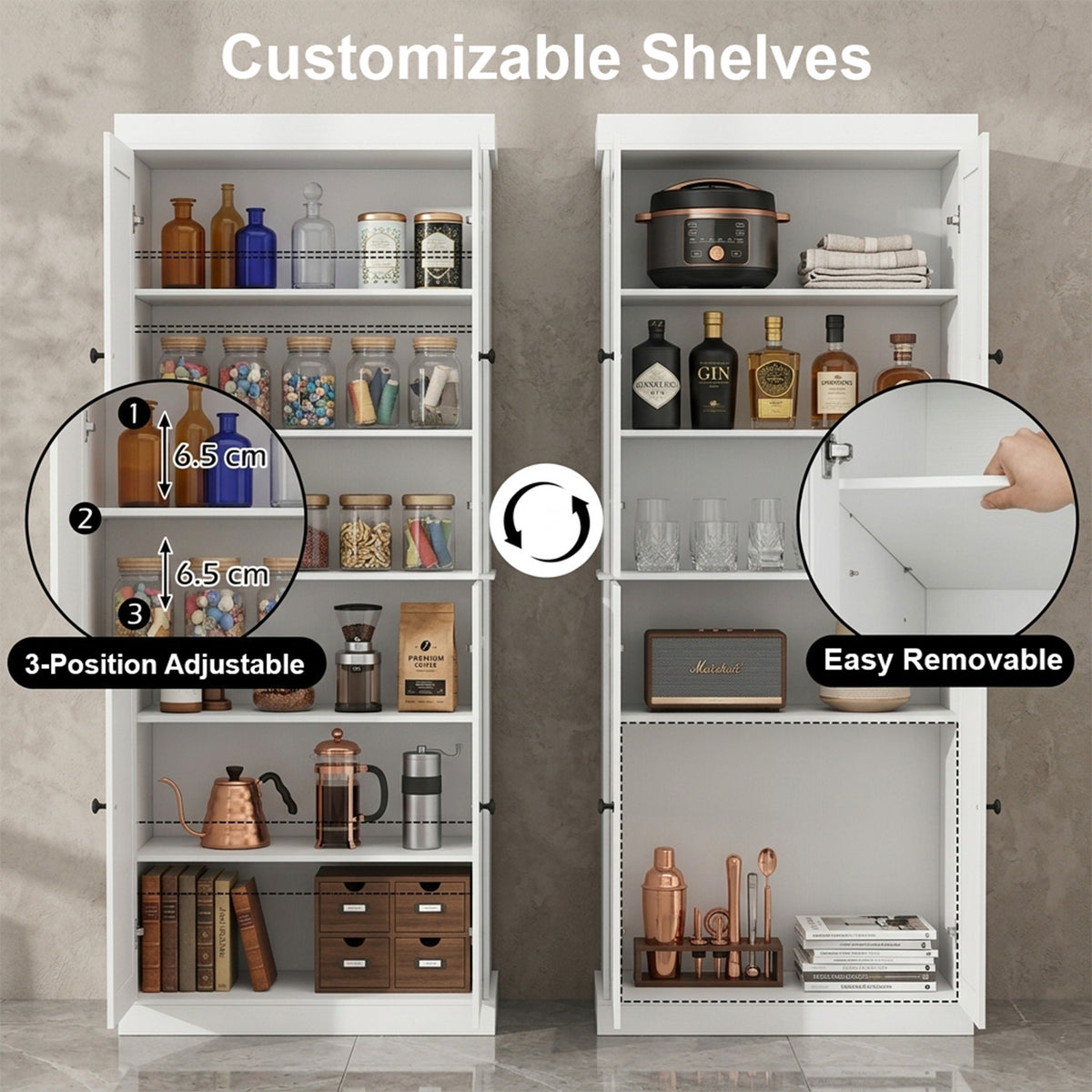 4 Door Kitchen Pantry with 6 Tier Shelves Furniture Dining Room Storage