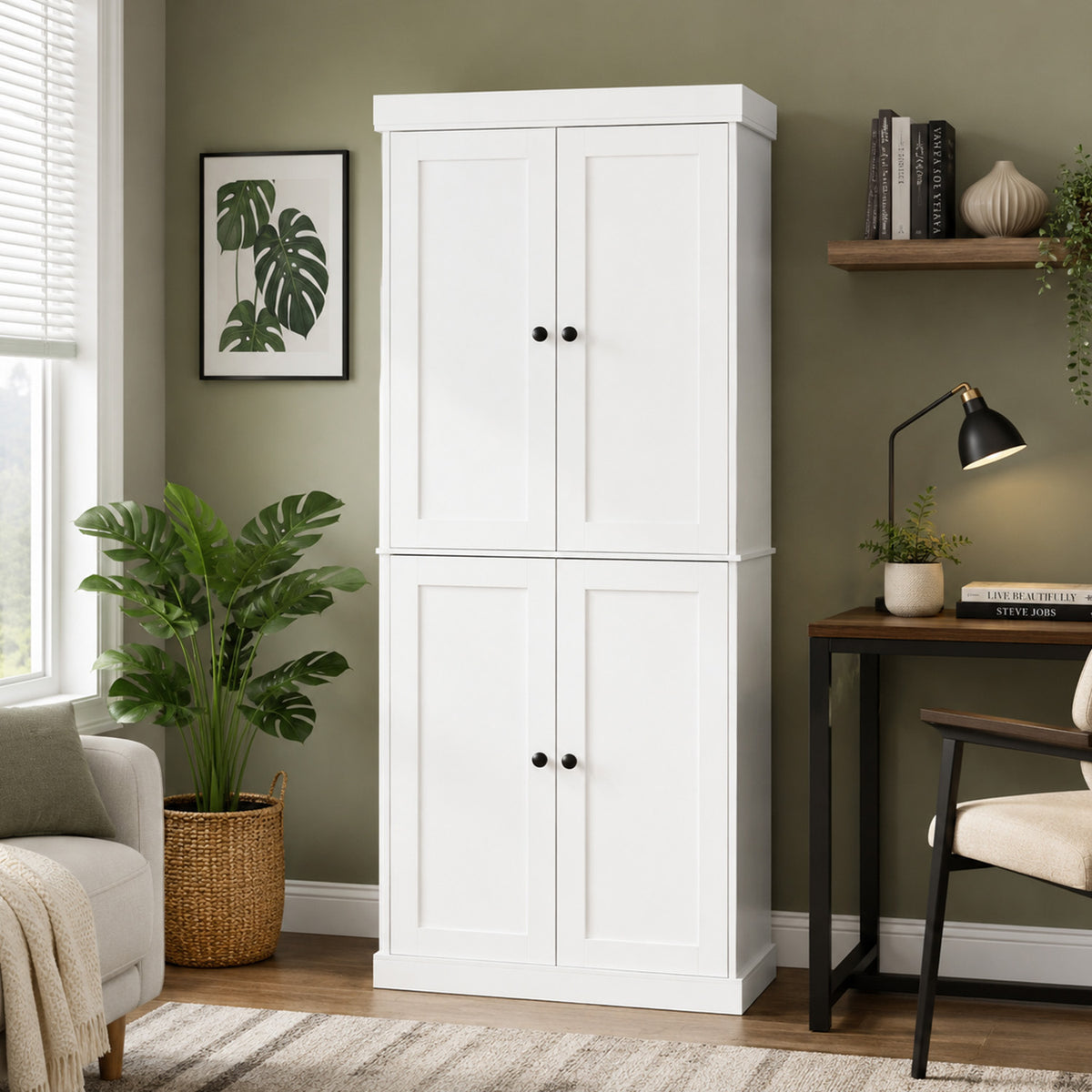 4 Door Kitchen Pantry with 6 Tier Shelves Furniture Dining Room Storage