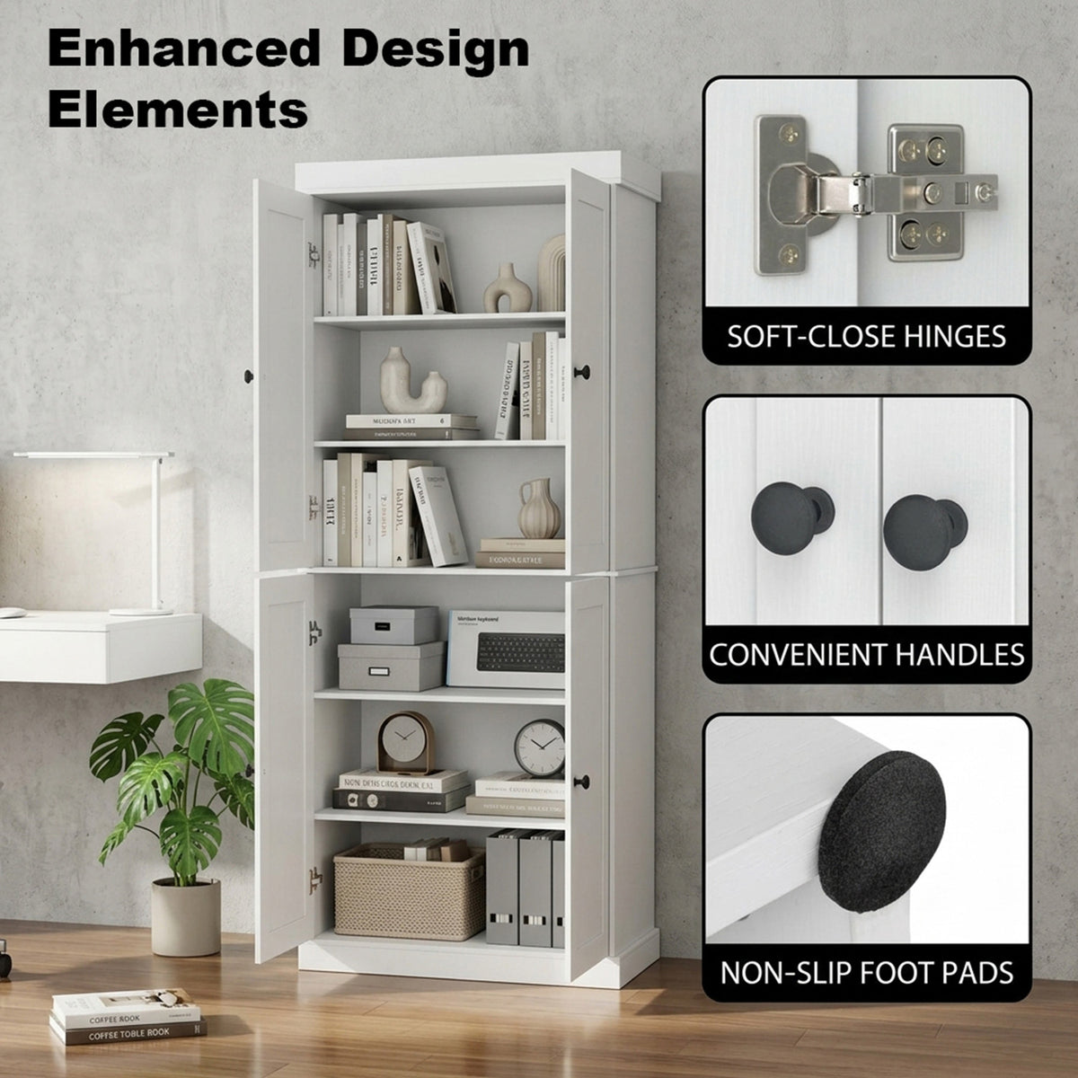 4 Door Kitchen Pantry with 6 Tier Shelves Furniture Dining Room Storage