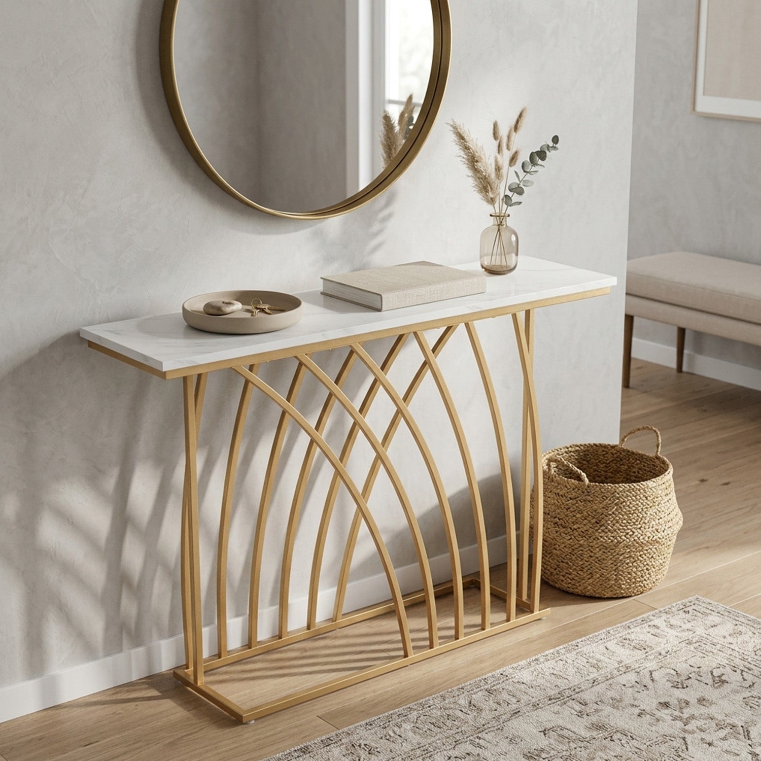 120cm Console Table with Faux Marble Tabletop Furniture Home Décor