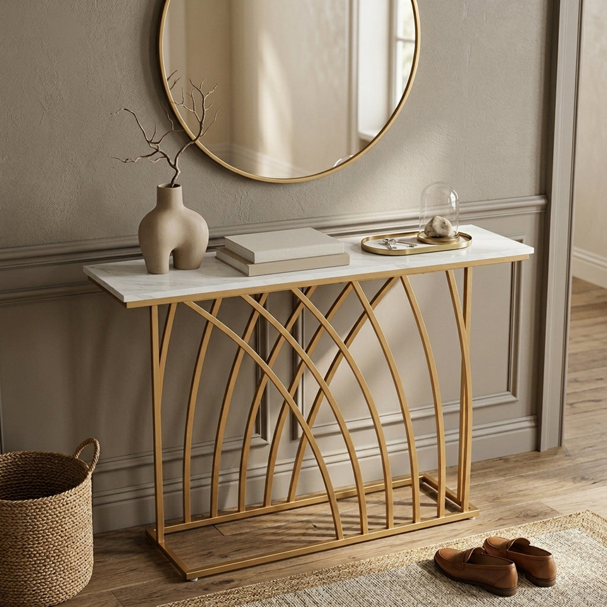 120cm Console Table with Faux Marble Tabletop Furniture Home Décor