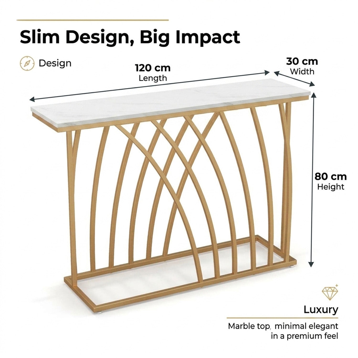 120cm Console Table with Faux Marble Tabletop Furniture Home Décor