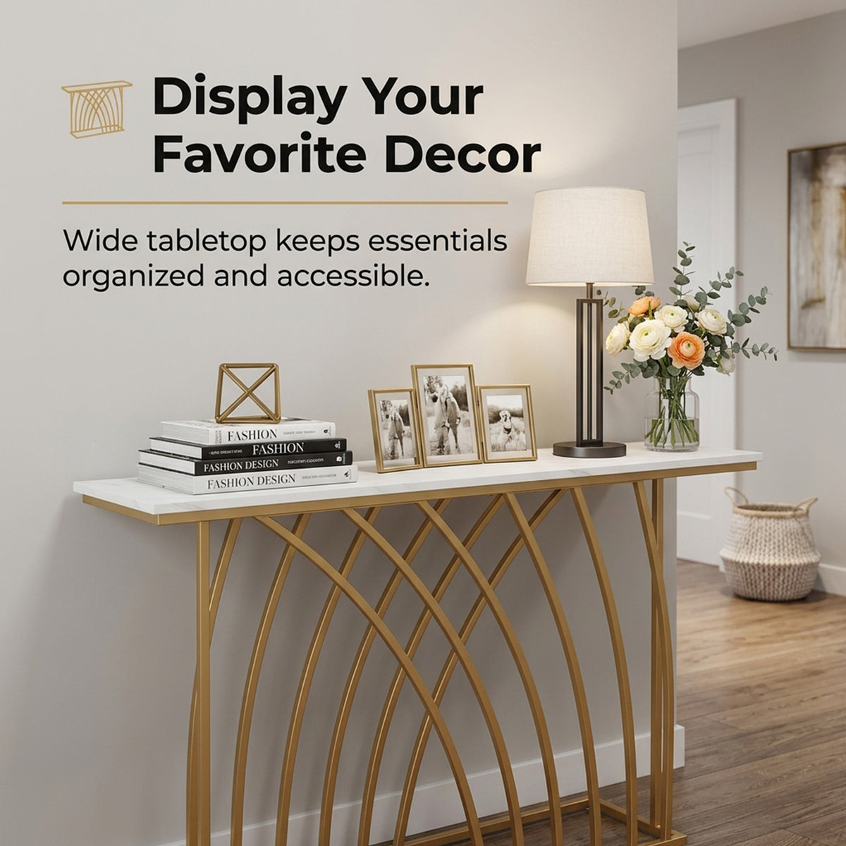 120cm Console Table with Faux Marble Tabletop Furniture Home Décor