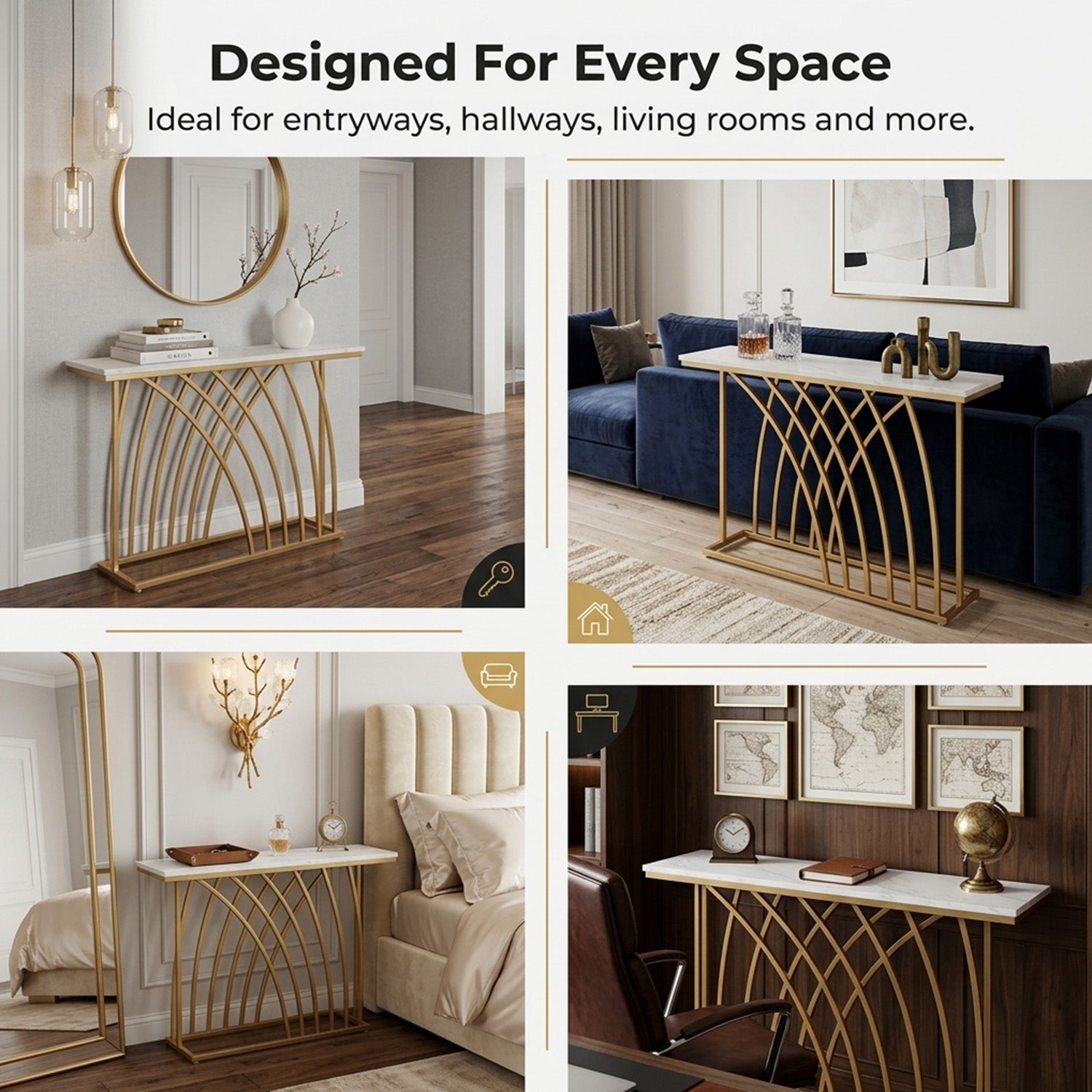 120cm Console Table with Faux Marble Tabletop Furniture Home Décor