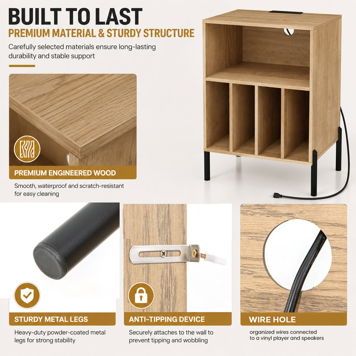 Record Player Stand with Record Storage Shelf Furniture Home Media