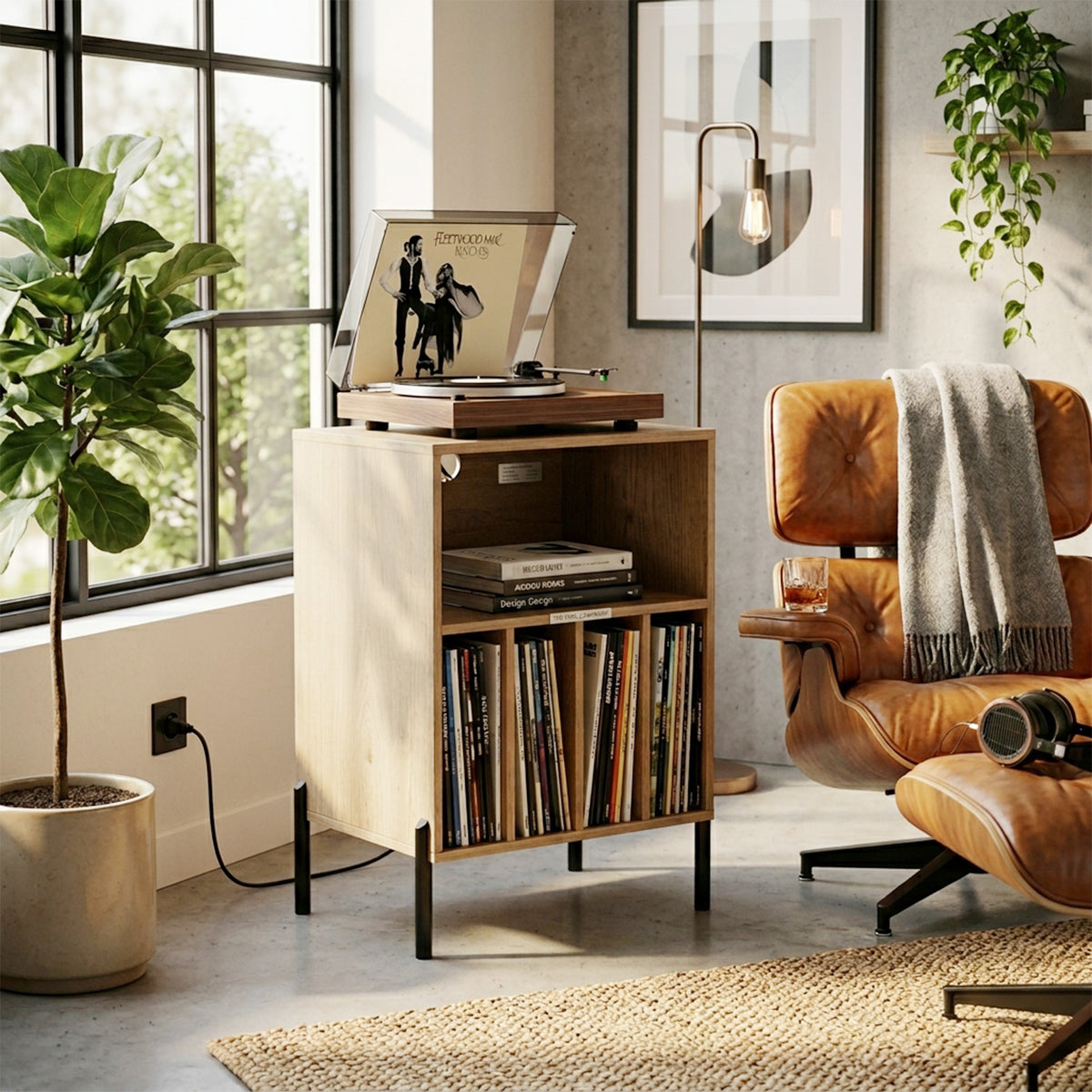 Record Player Stand with Record Storage Shelf Furniture Home Media