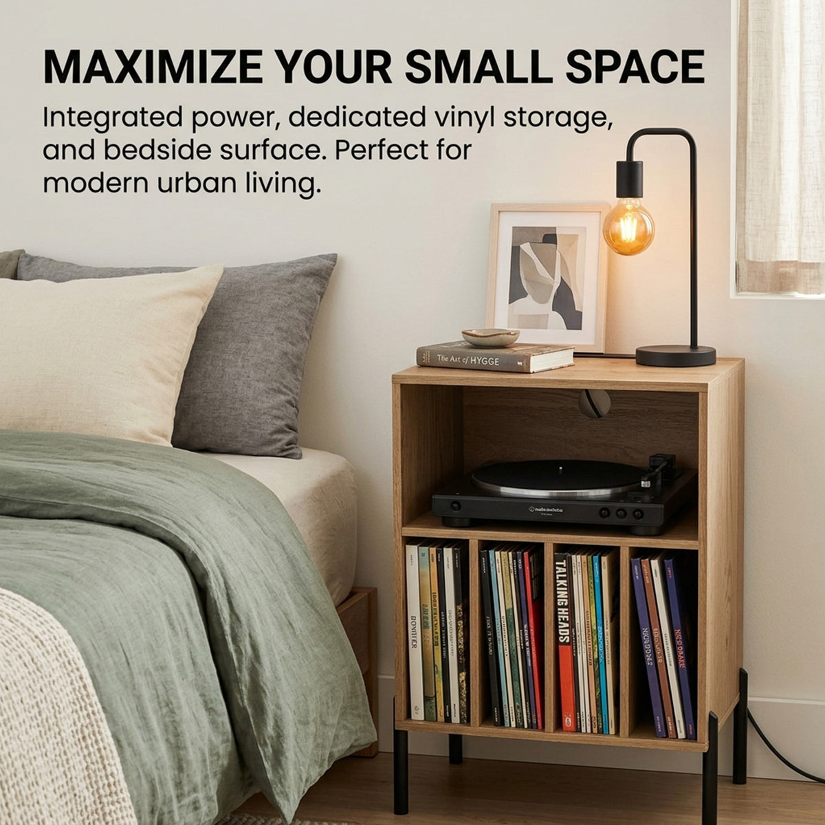 Record Player Stand with Record Storage Shelf Furniture Home Media