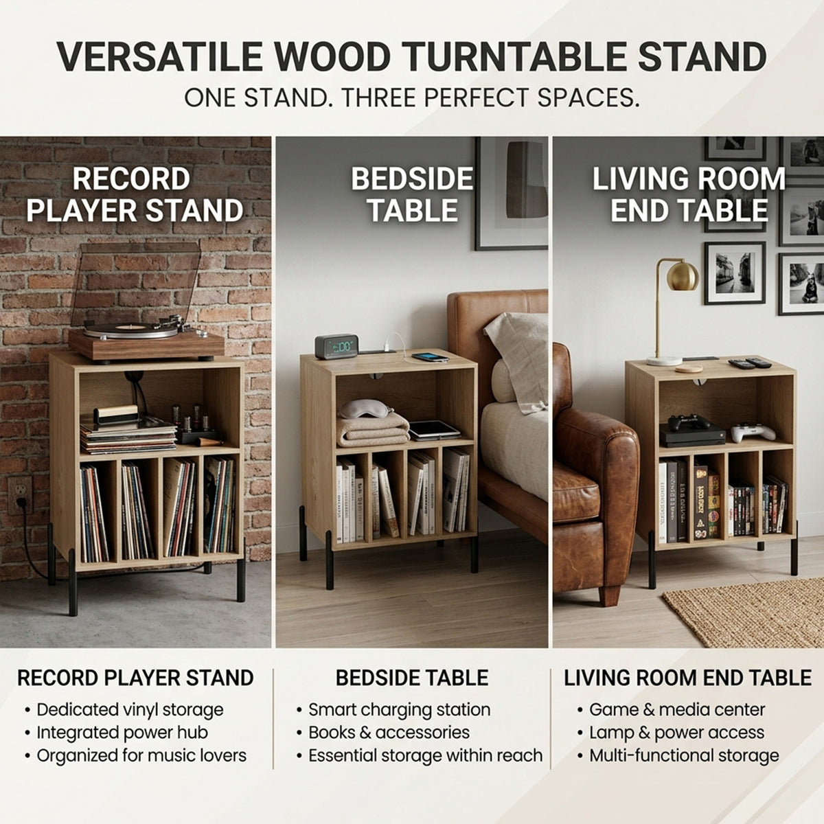 Record Player Stand with Record Storage Shelf Furniture Home Media