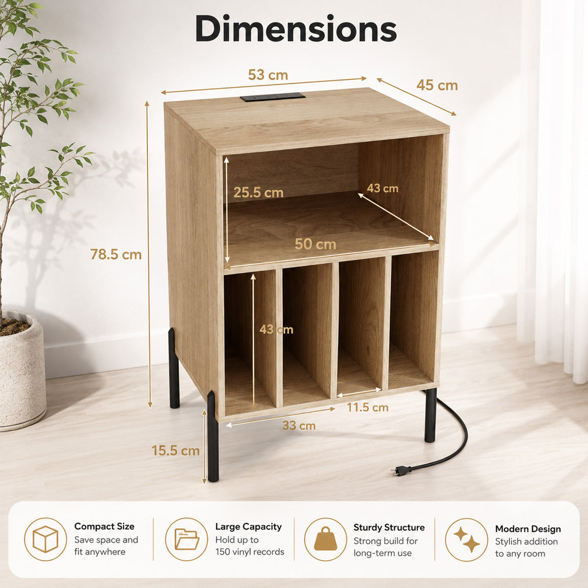 Record Player Stand with Record Storage Shelf Furniture Home Media
