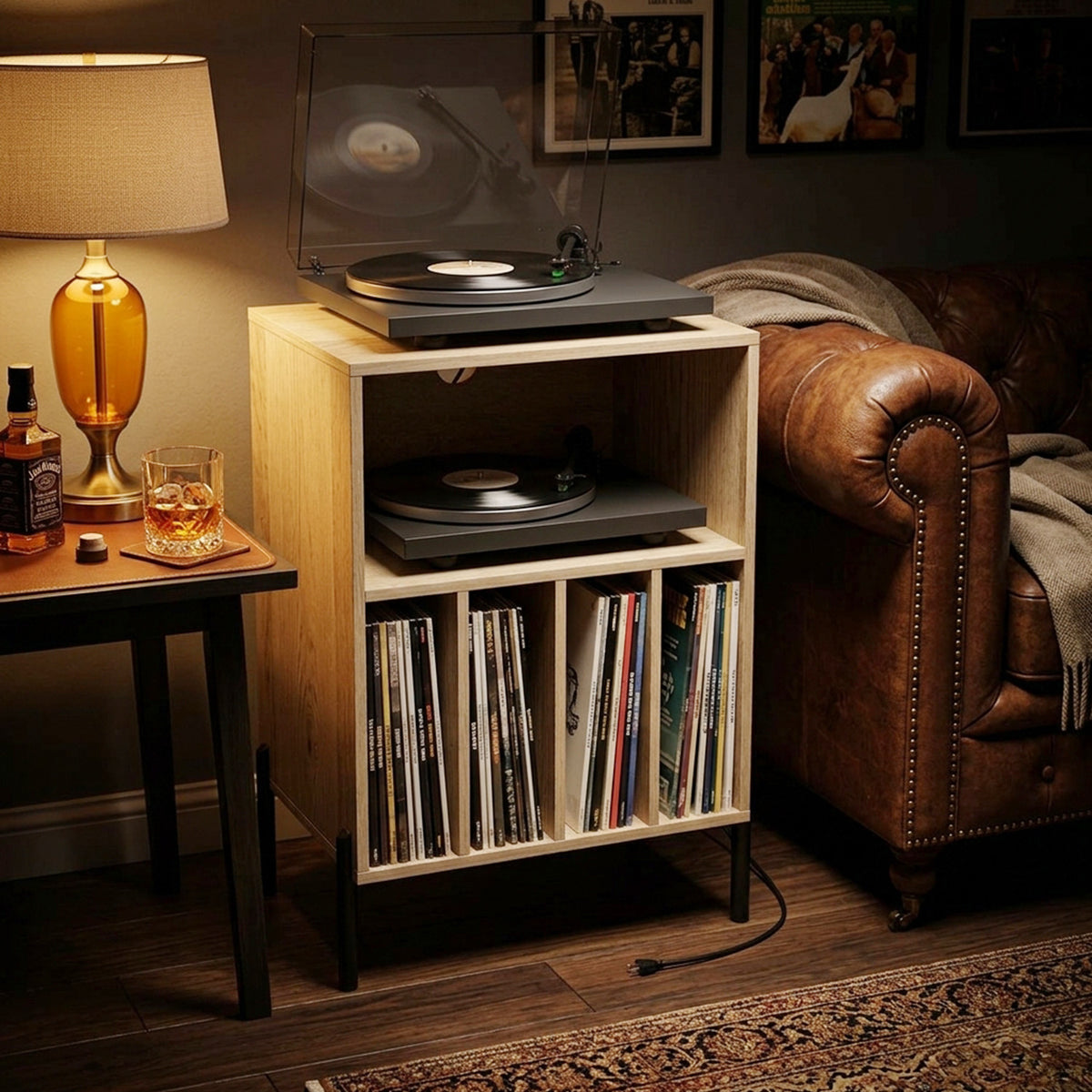 Record Player Stand with Record Storage Shelf Furniture Home Media