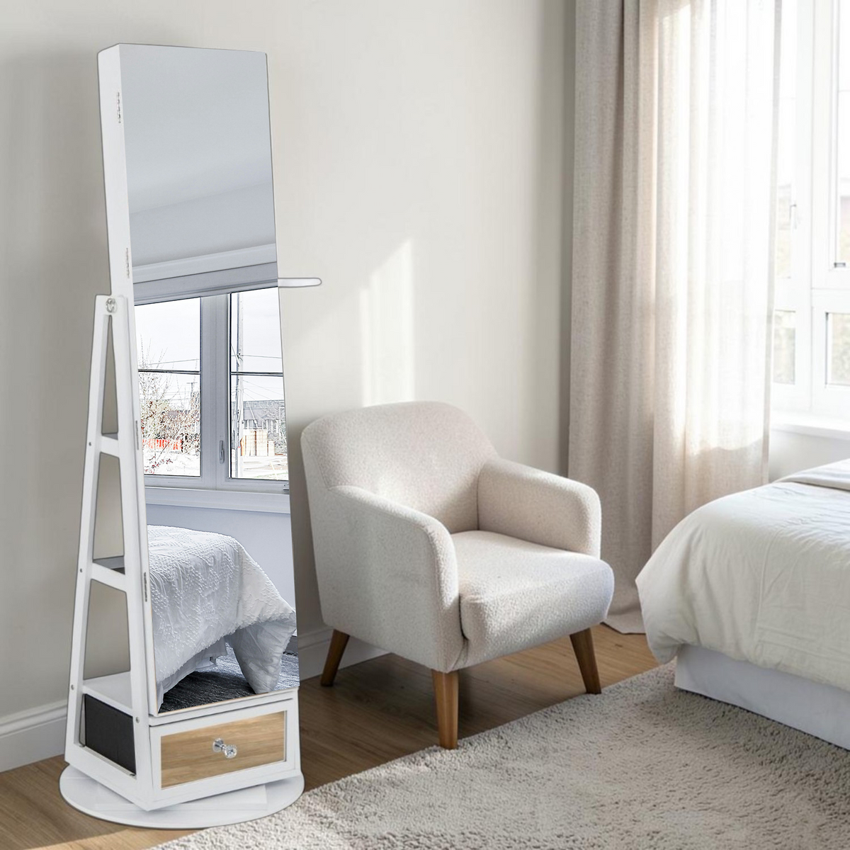 360 Degree Swivel Jewelry Cabinet with Full Length Mirror Furniture