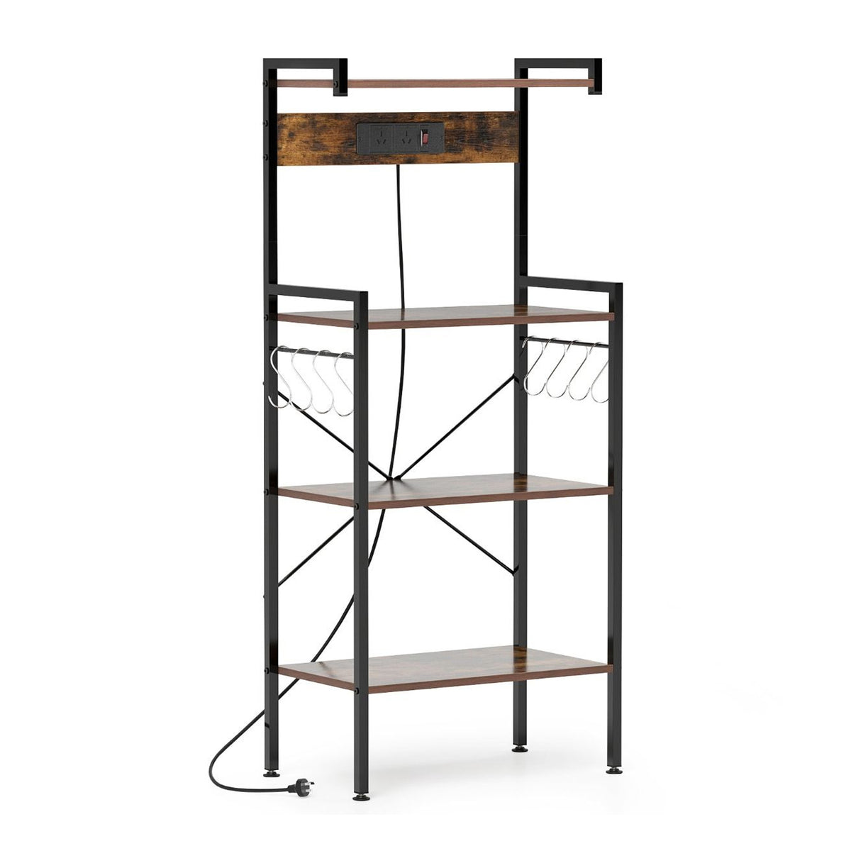 4 Tier Kitchen Bakers Rack with Power Outlet 8 S Hooks Storage Furniture