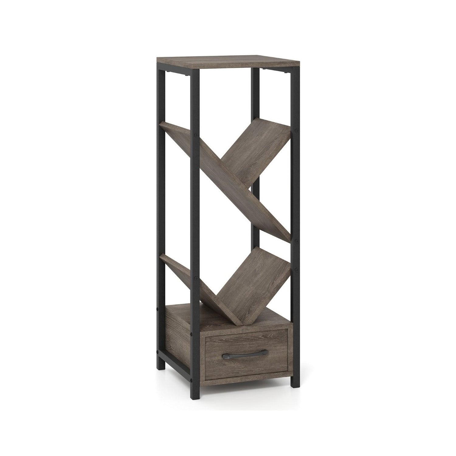 4 Tier Floor Standing Tree Bookshelf with Drawer Storage Furniture Home