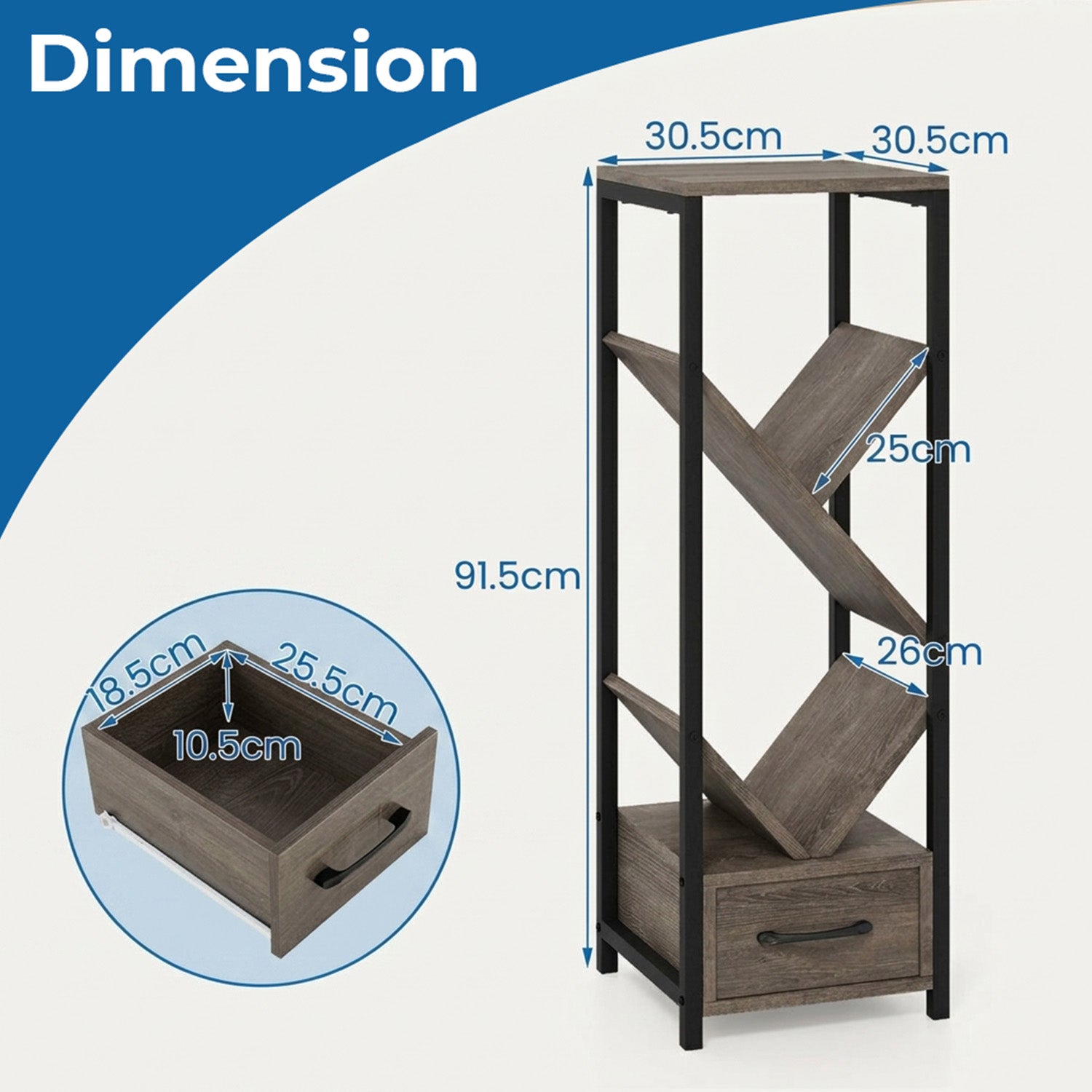 4 Tier Floor Standing Tree Bookshelf with Drawer Storage Furniture Home