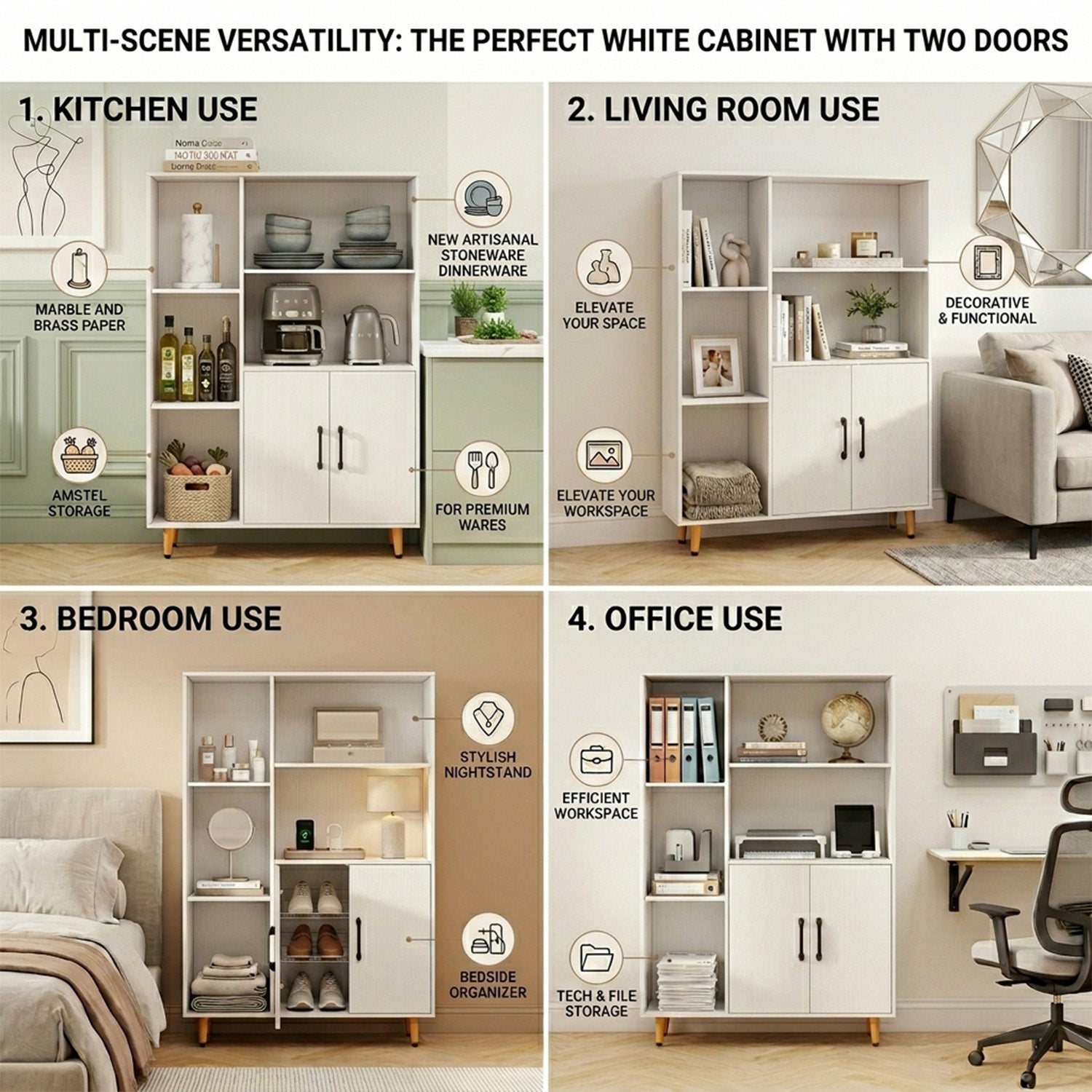 119cm Floor Bookshelf Bookcase with Double Doors 5 Open Compartments Home