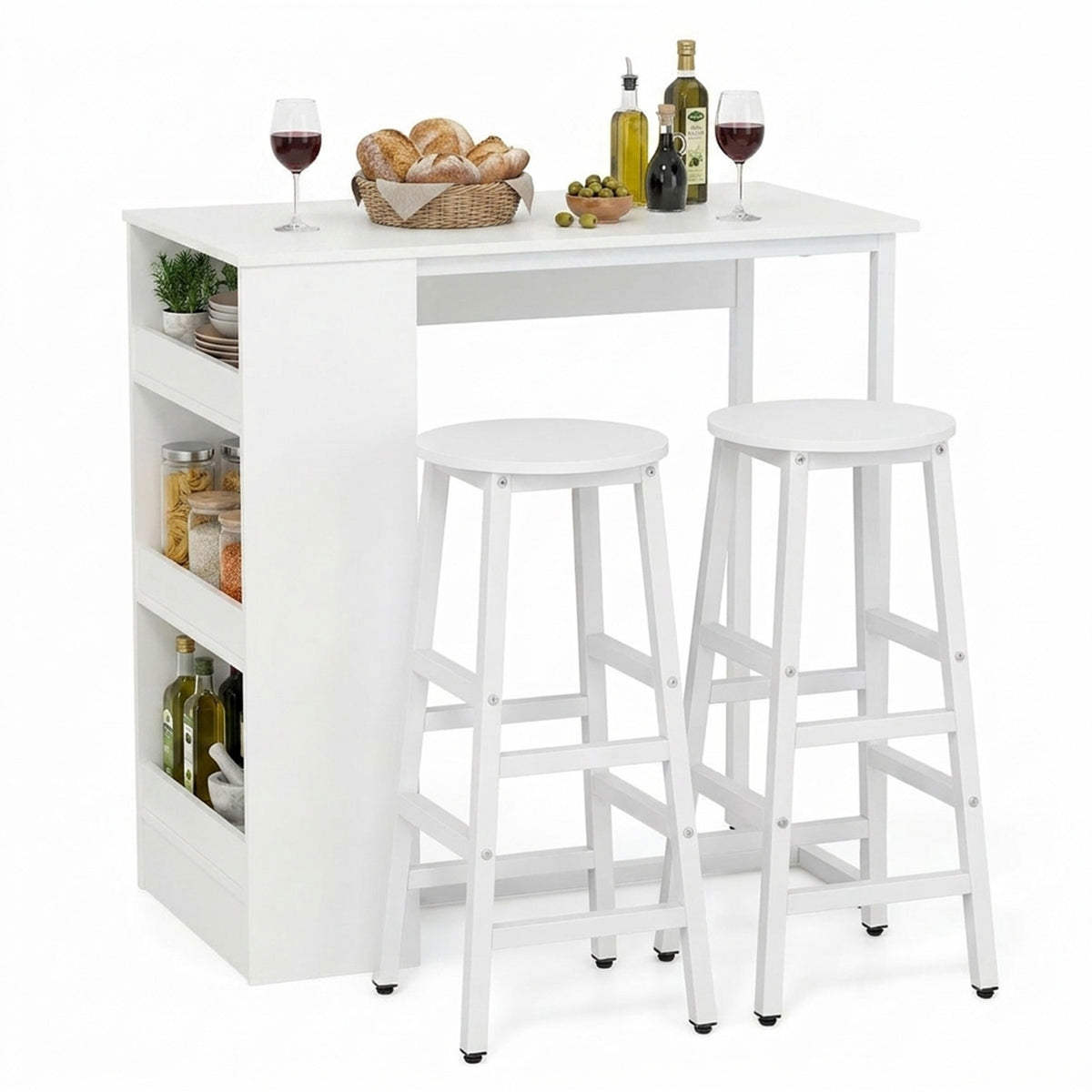 3 Piece Industrial Kitchen Dining Bar Table Set with 2 Stools Furniture