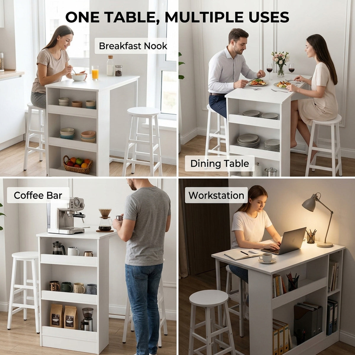 3 Piece Industrial Kitchen Dining Bar Table Set with 2 Stools Furniture