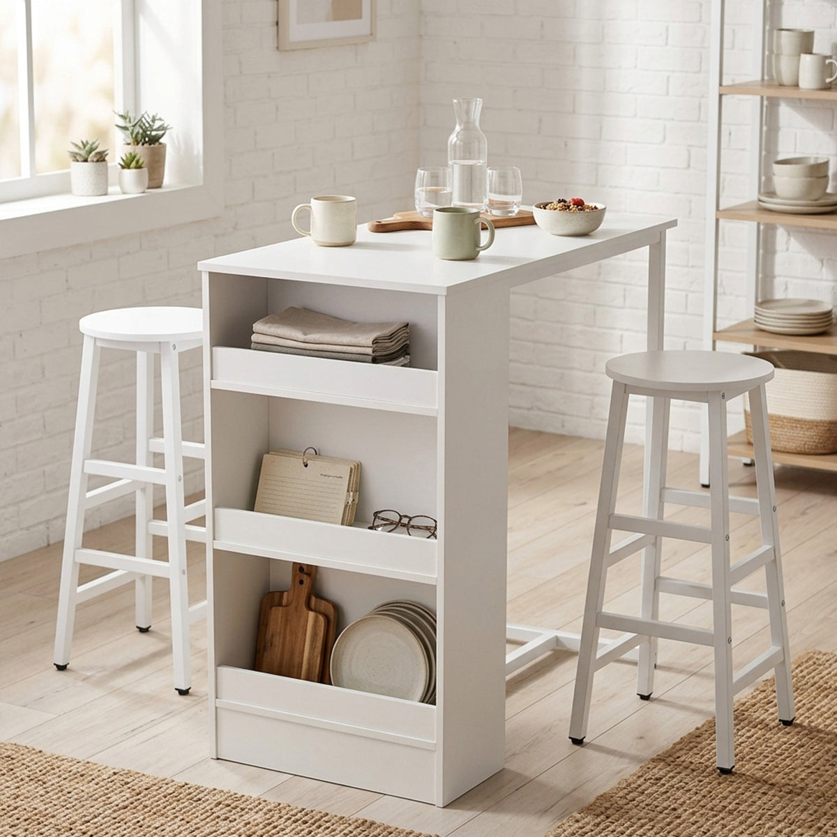 3 Piece Industrial Kitchen Dining Bar Table Set with 2 Stools Furniture