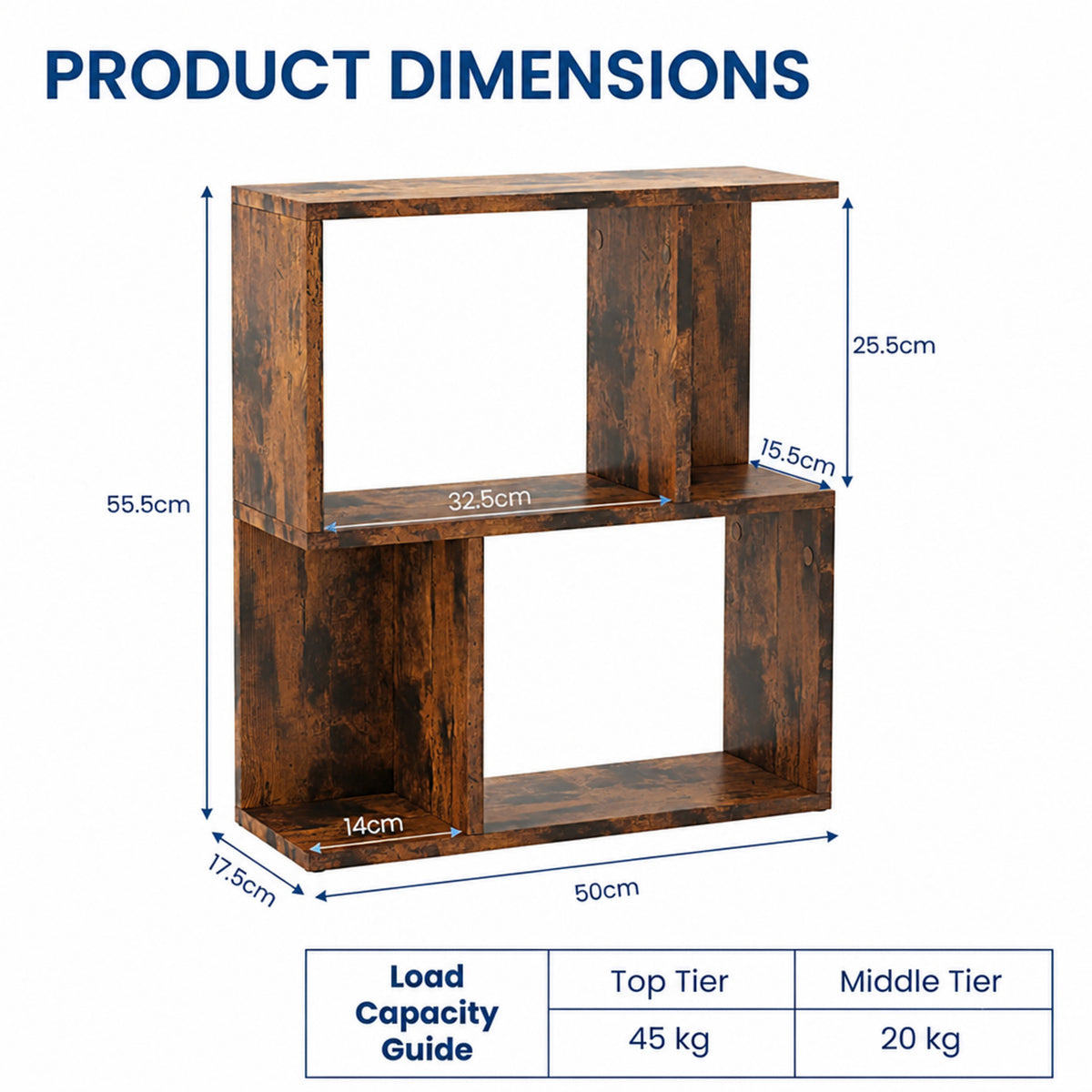 3 Tier Wooden Bookshelf Small Space Display Shelf Nightstand Side Table