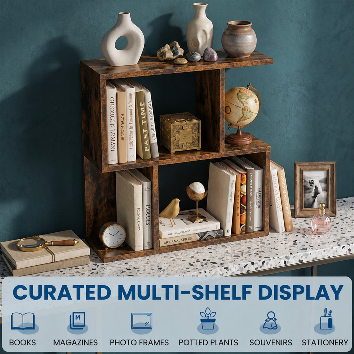 3 Tier Wooden Bookshelf Small Space Display Shelf Nightstand Side Table