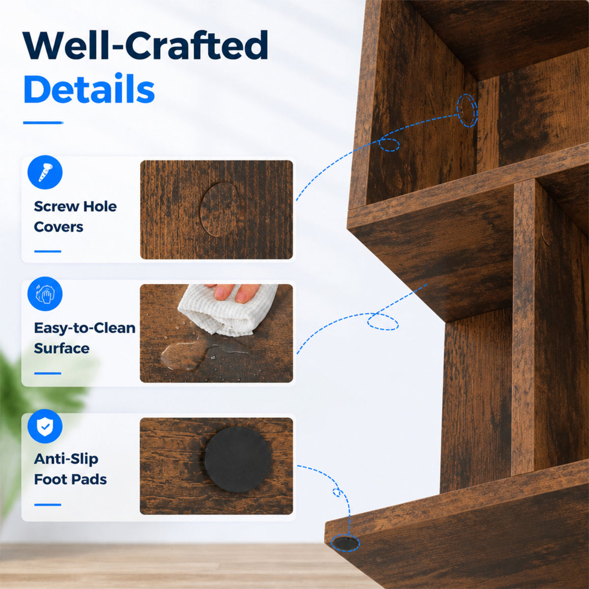 3 Tier Wooden Bookshelf Small Space Display Shelf Nightstand Side Table