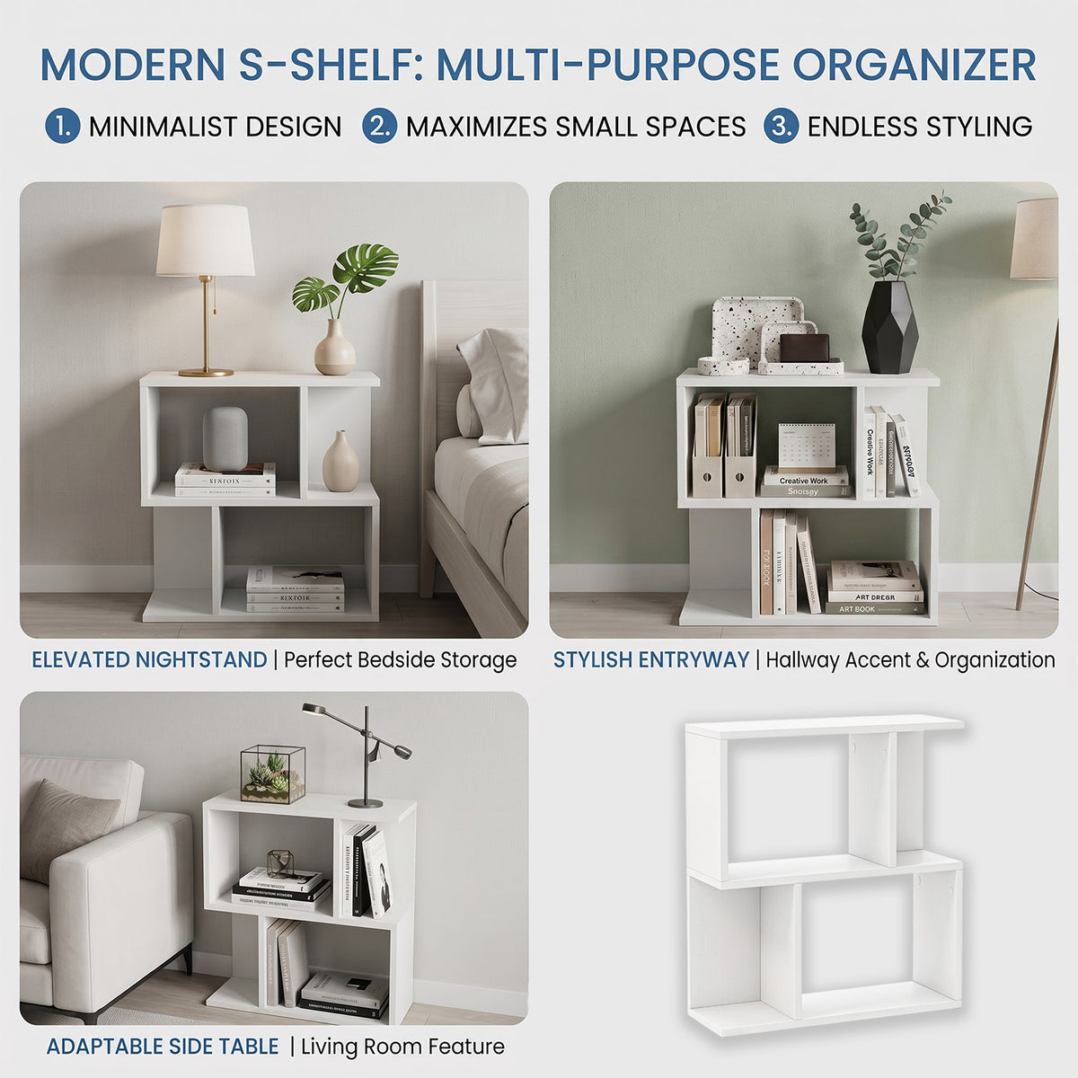 3 Tier Wooden Bookshelf Small Space Display Shelf Nightstand Side Table
